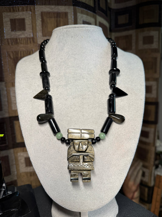 Chalchiuhtlicue Gold Sheen Necklace, Aztec goddess of rain, Mexica water, river, ocean god, Tlaloc's Wife, #H