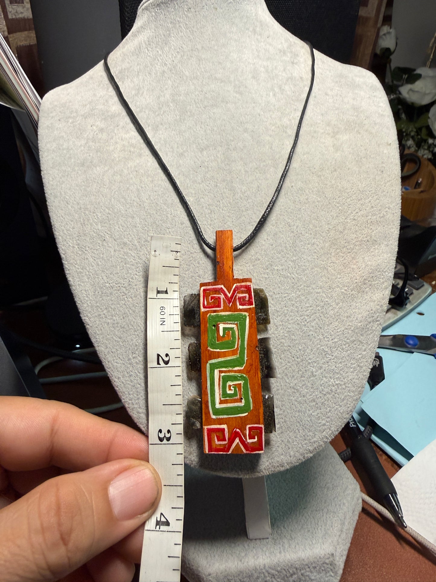 Mini Macuahuitl Necklace, Real Obsidian, Aztec Design, Handmade, Mexico (H)