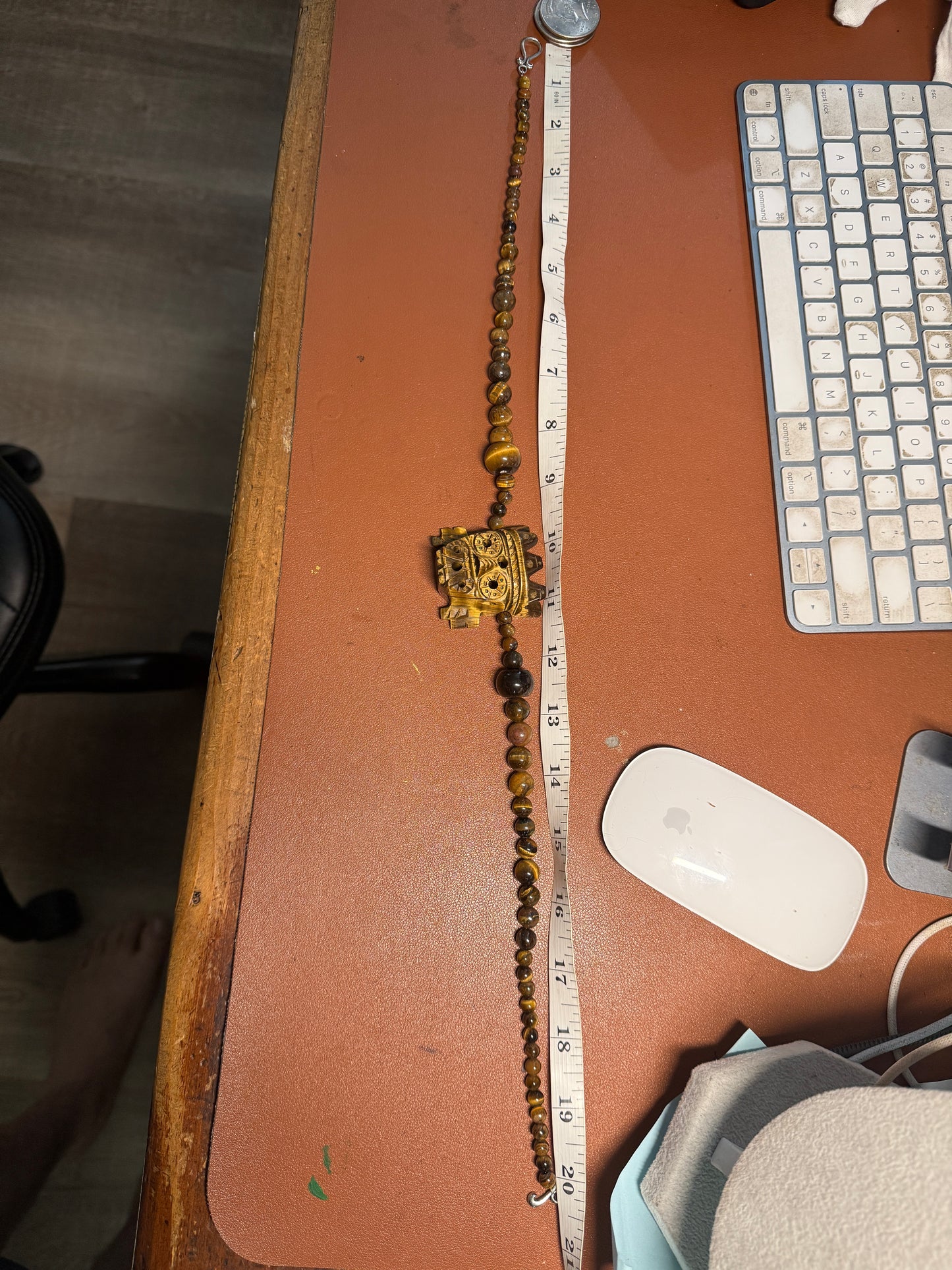 Golden Tlaloc Tiger Eye Stone Pendant Necklace, Gold Sheen Black Obsidian Beads, Indigenous Mexican Made #H