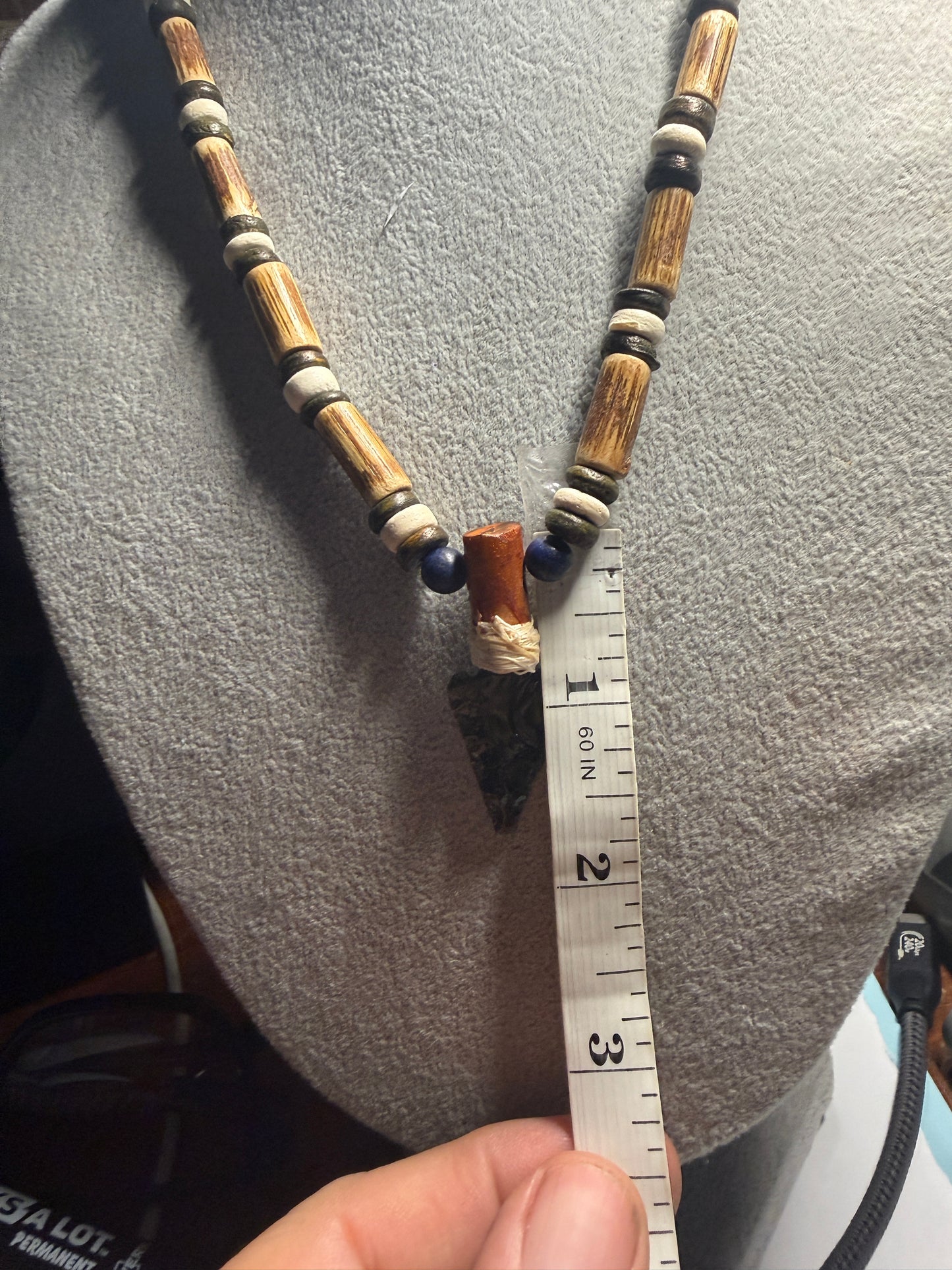 Obsidian Arrowhead Pendant Beaded Necklace, Mexican, Aztec, Mexico #38