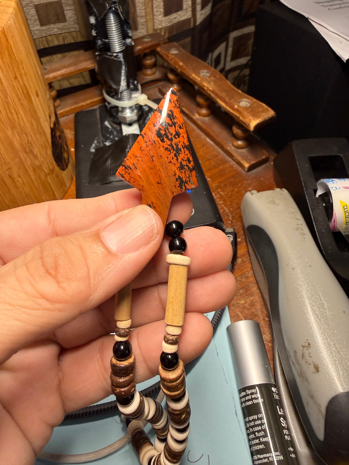 Mahogany Obsidian Arrowhead Pendant beaded necklace, Mexican, Aztec, Mexico, #38