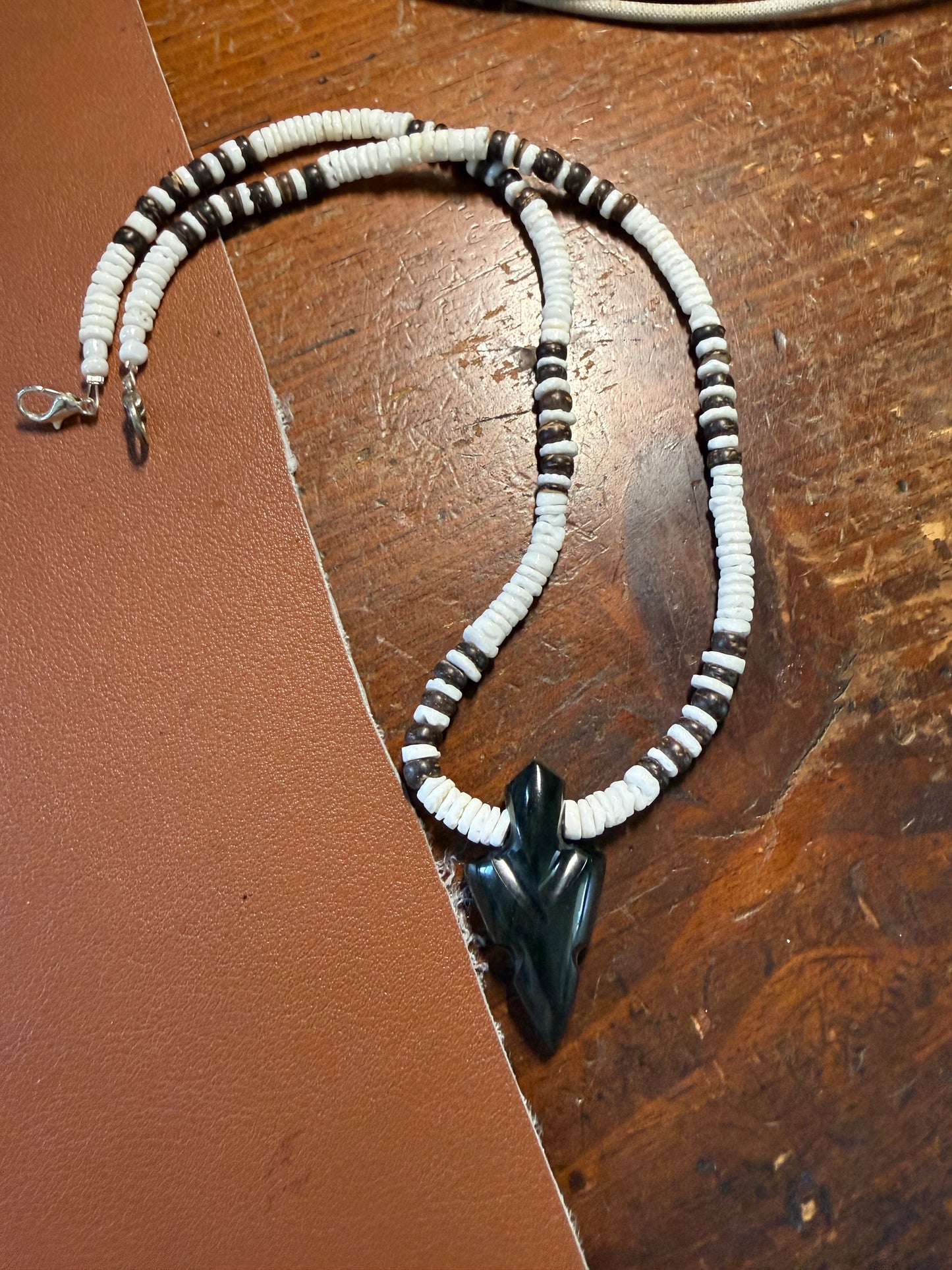 Obsidian Arrowhead Pendant Beaded Necklace, Mexican, Aztec, Mexico #38