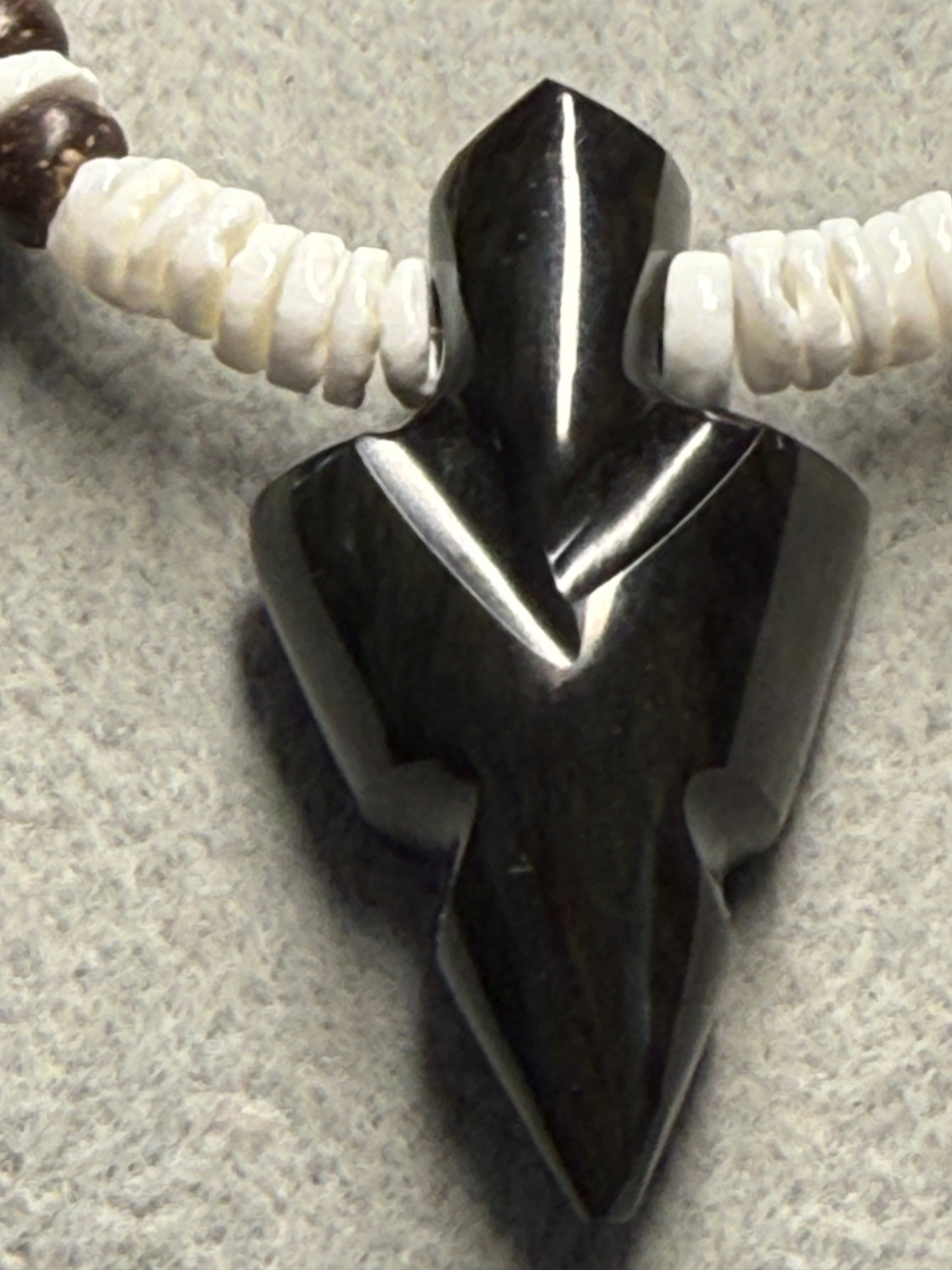 Obsidian Arrowhead Pendant Beaded Necklace, Mexican, Aztec, Mexico #38