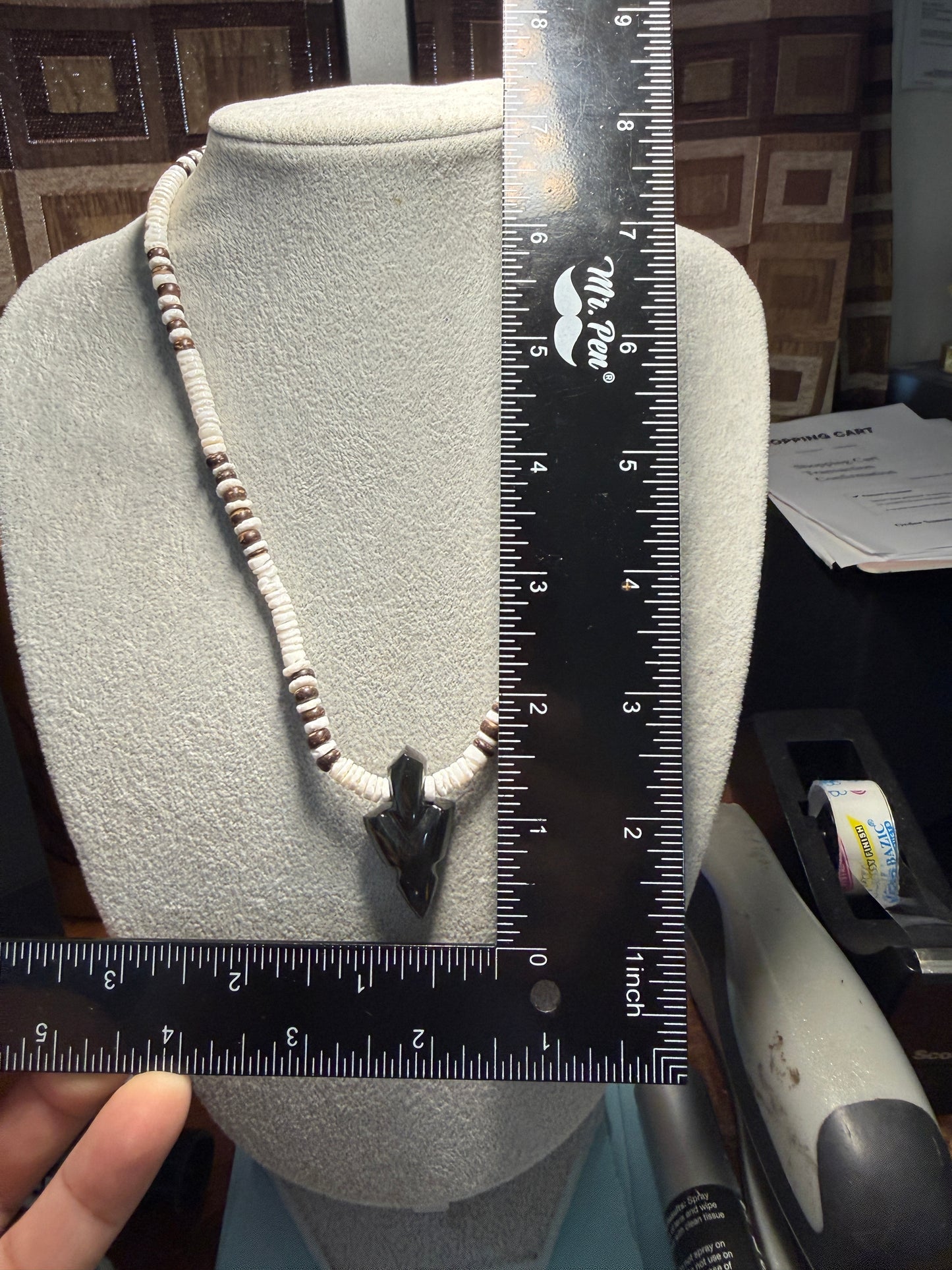 Obsidian Arrowhead Pendant Beaded Necklace, Mexican, Aztec, Mexico #38