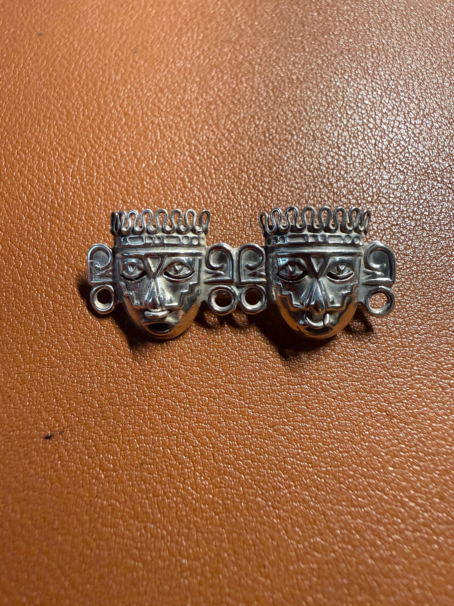 VINTAGE MEXICO TAXCO DF 925 STERLING REPOUSSE AZTEC XIPE TOTEC PIN BROOCH #XA43