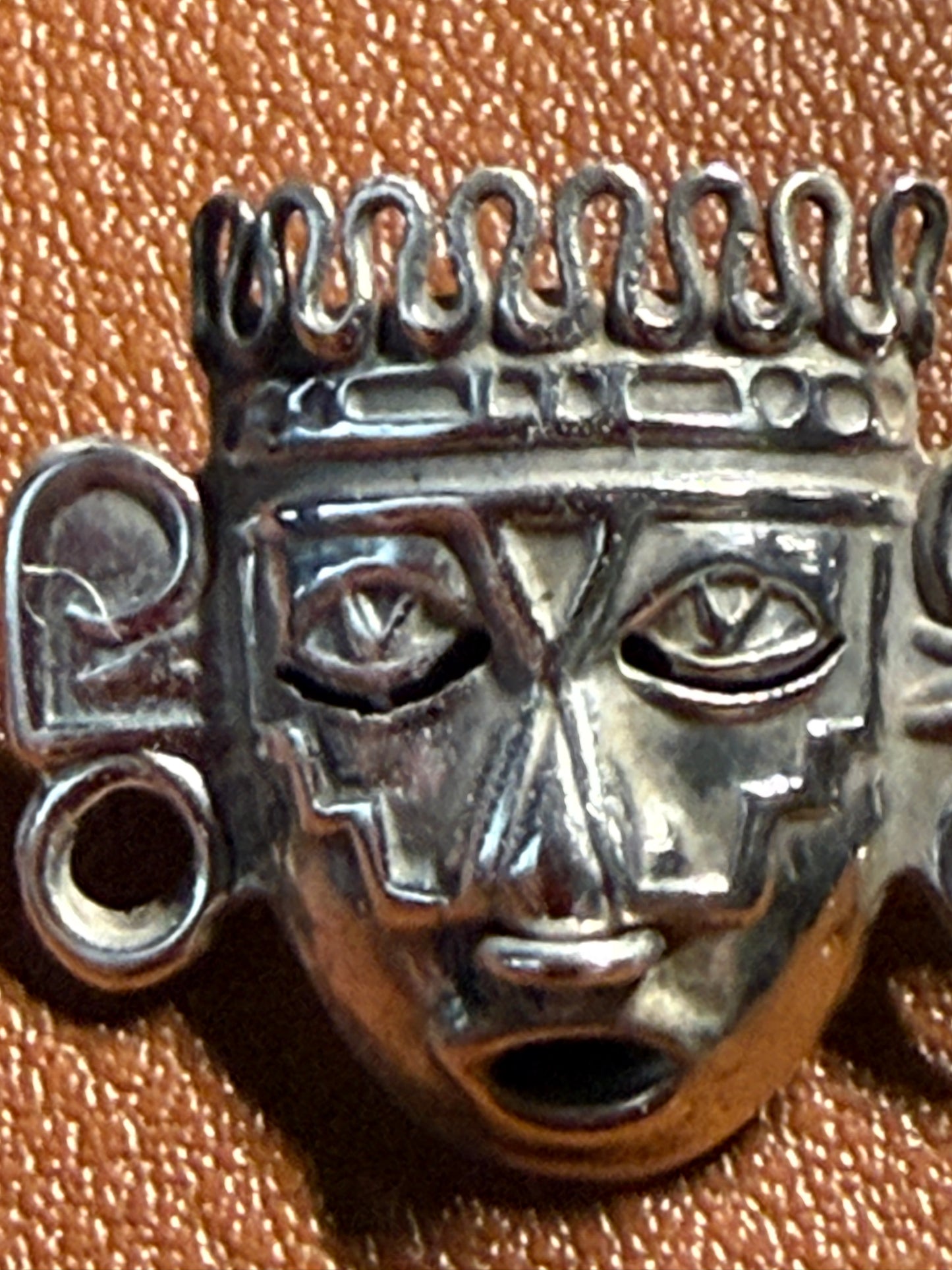VINTAGE MEXICO TAXCO DF 925 STERLING REPOUSSE AZTEC XIPE TOTEC PIN BROOCH #XA43