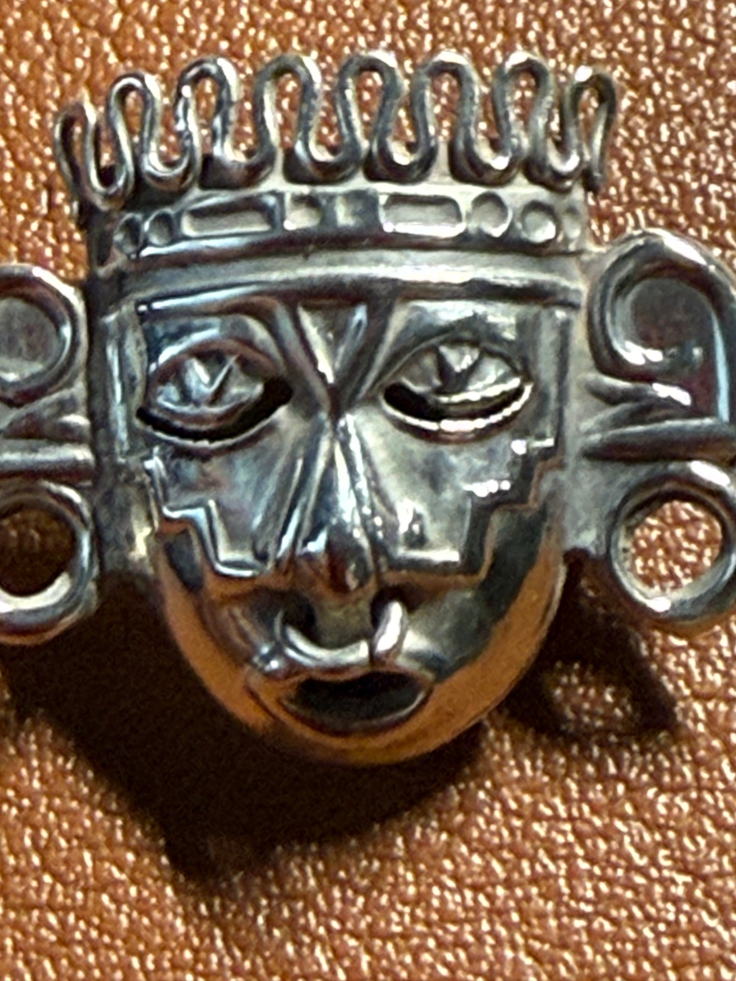 VINTAGE MEXICO TAXCO DF 925 STERLING REPOUSSE AZTEC XIPE TOTEC PIN BROOCH #XA43