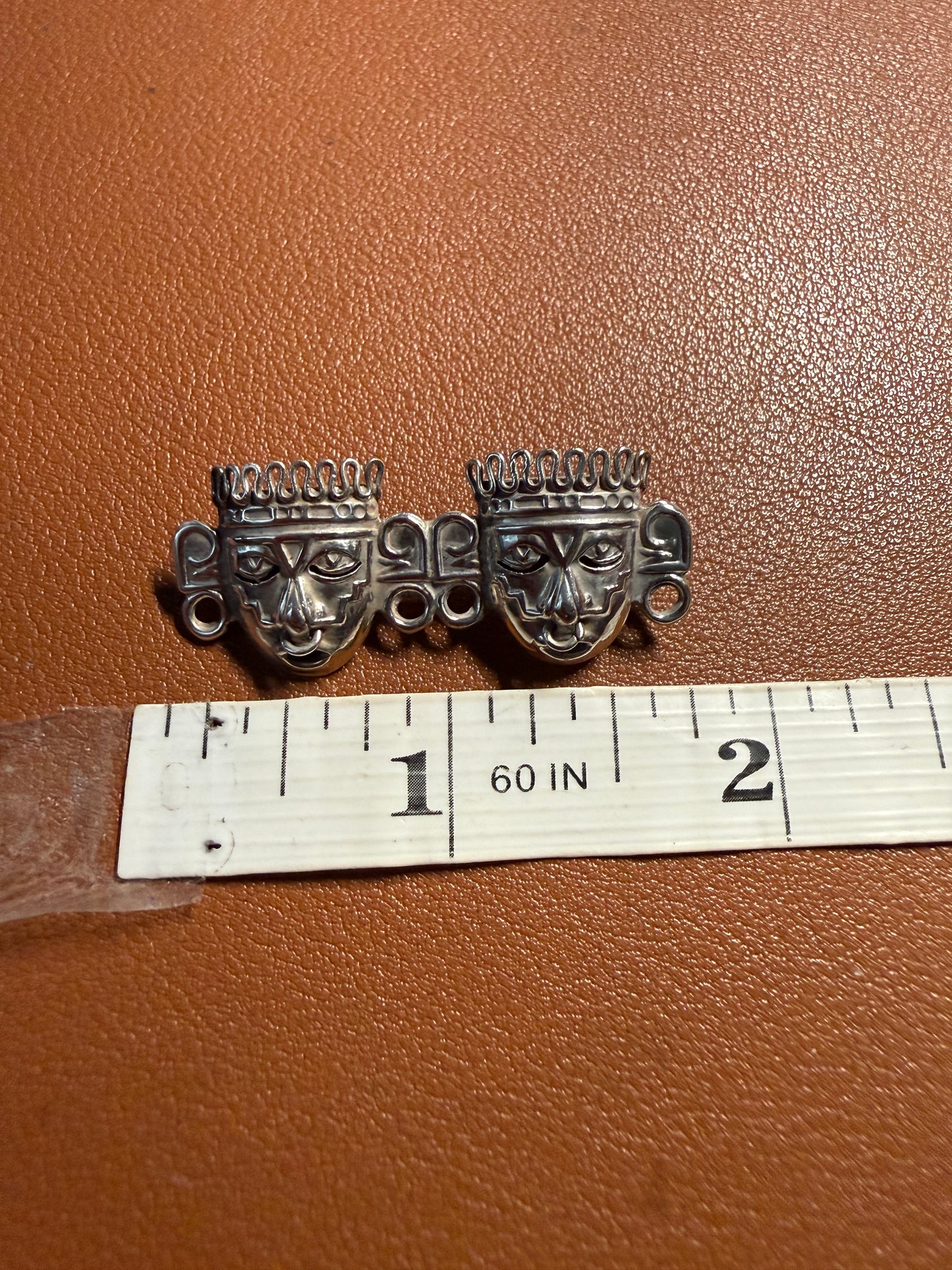 VINTAGE MEXICO TAXCO DF 925 STERLING REPOUSSE AZTEC XIPE TOTEC PIN BROOCH #XA43