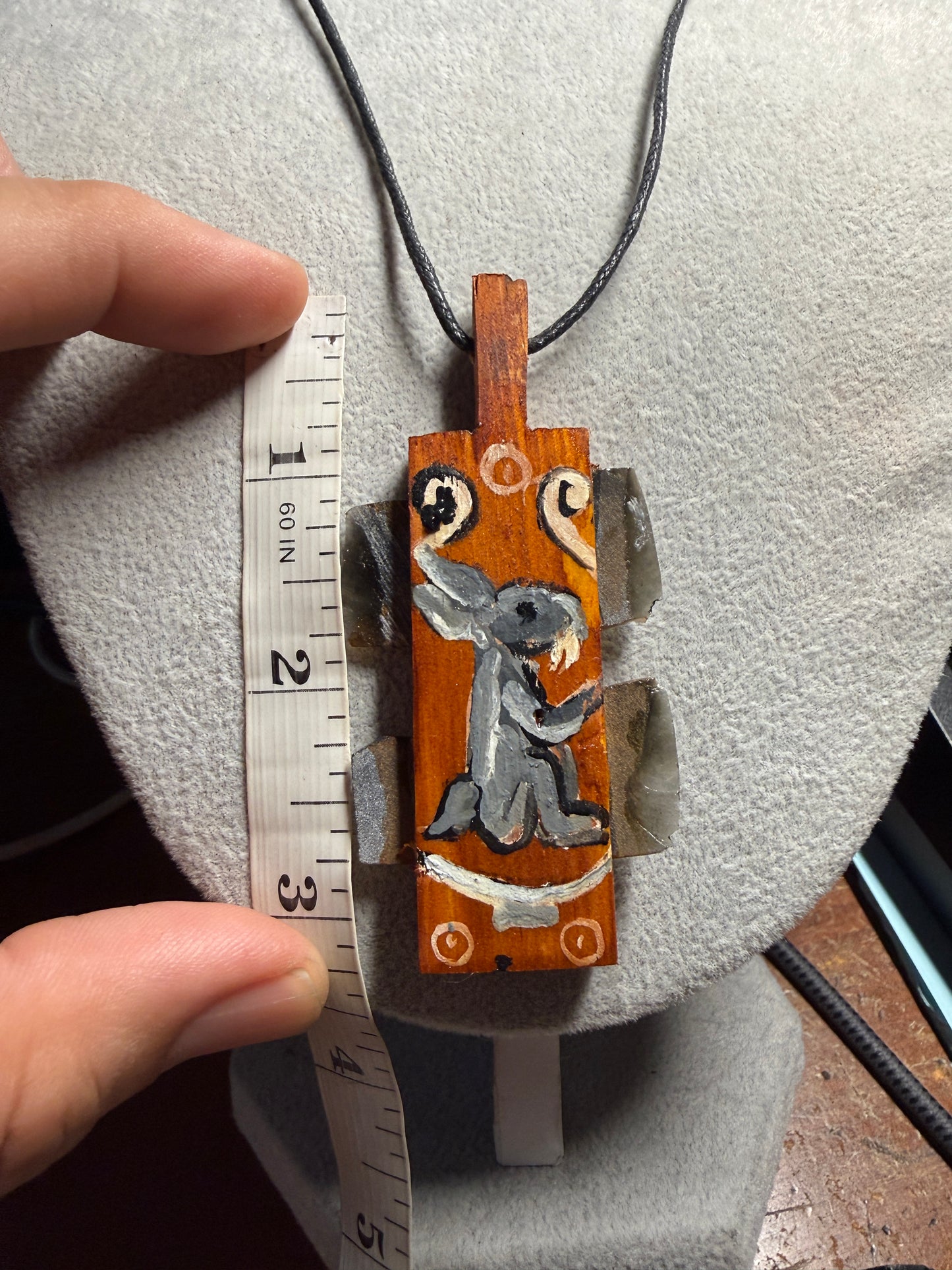 Mini Macuahuitl Necklace, Real Obsidian, Aztec Rabbit Tochtli Design, Handmade, Mexico (Xa4)