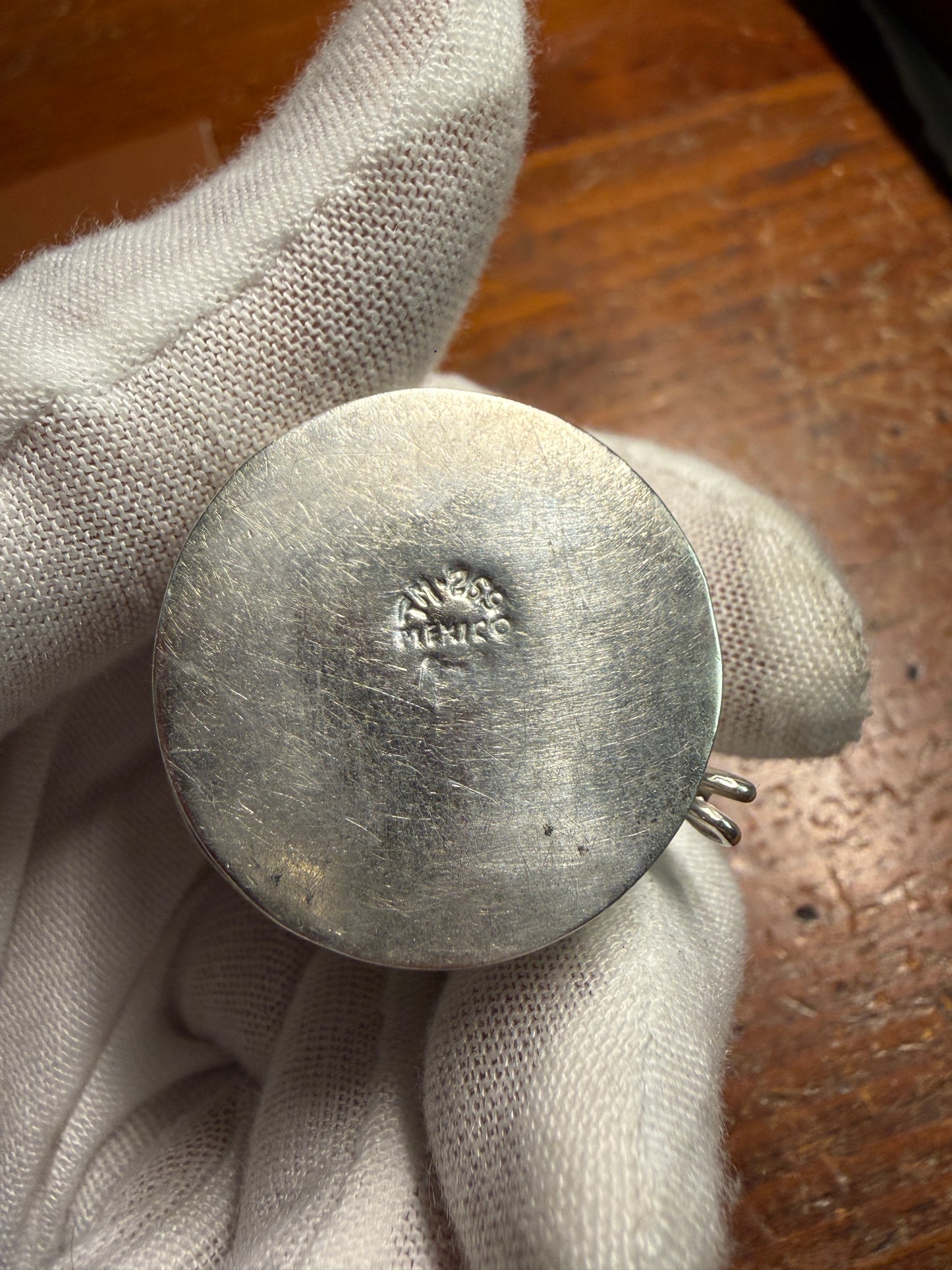 VINTAGE STERLING SILVER MEXICAN AZTEC MAYAN SUN CALENDAR PILL BOX 32g 925 (#Xa42