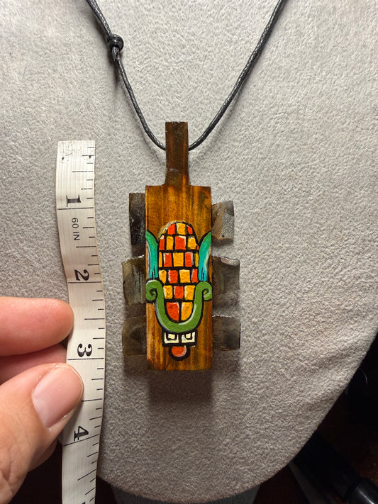 Mini Macuahuitl Necklace, Real Obsidian, Aztec Corn Maize Design, Handmade, Mexico (Xa7)