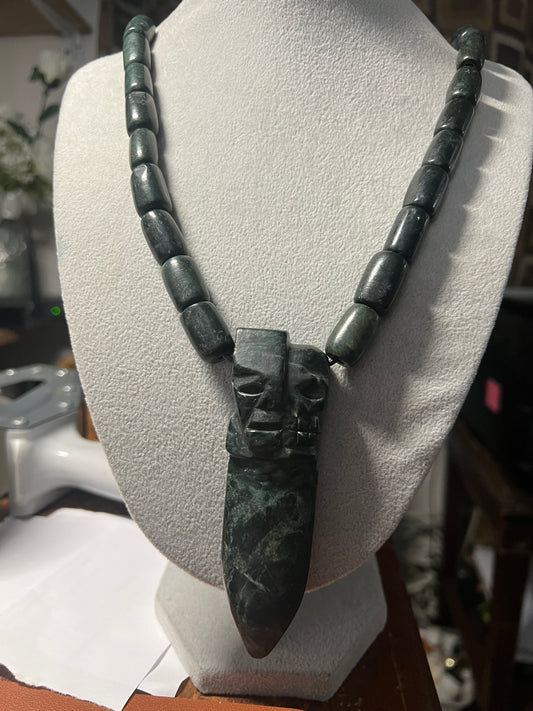 Life and Death Jade Necklace from Mexica Indigenous Indians, Mexico, Mexican, Aztec, Azteca, Skull, Dagger, Sacrifice, Altar, rare (#18)