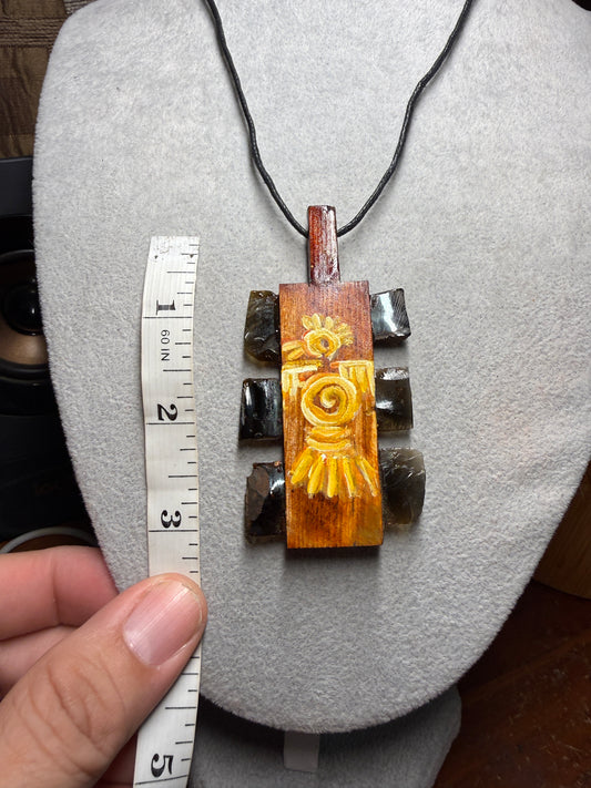 Mini Macuahuitl Necklace, Real Obsidian, Aztec Eagle, Handmade, Mexico (Xa14)