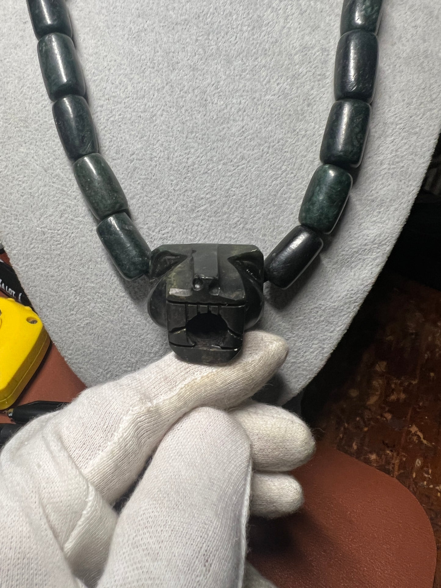 Jaguar Jade Pendant, Obsidian Jade Beaded Necklace, Aztec, Mexica, Mayan, Adjustable, Mexico (#16)