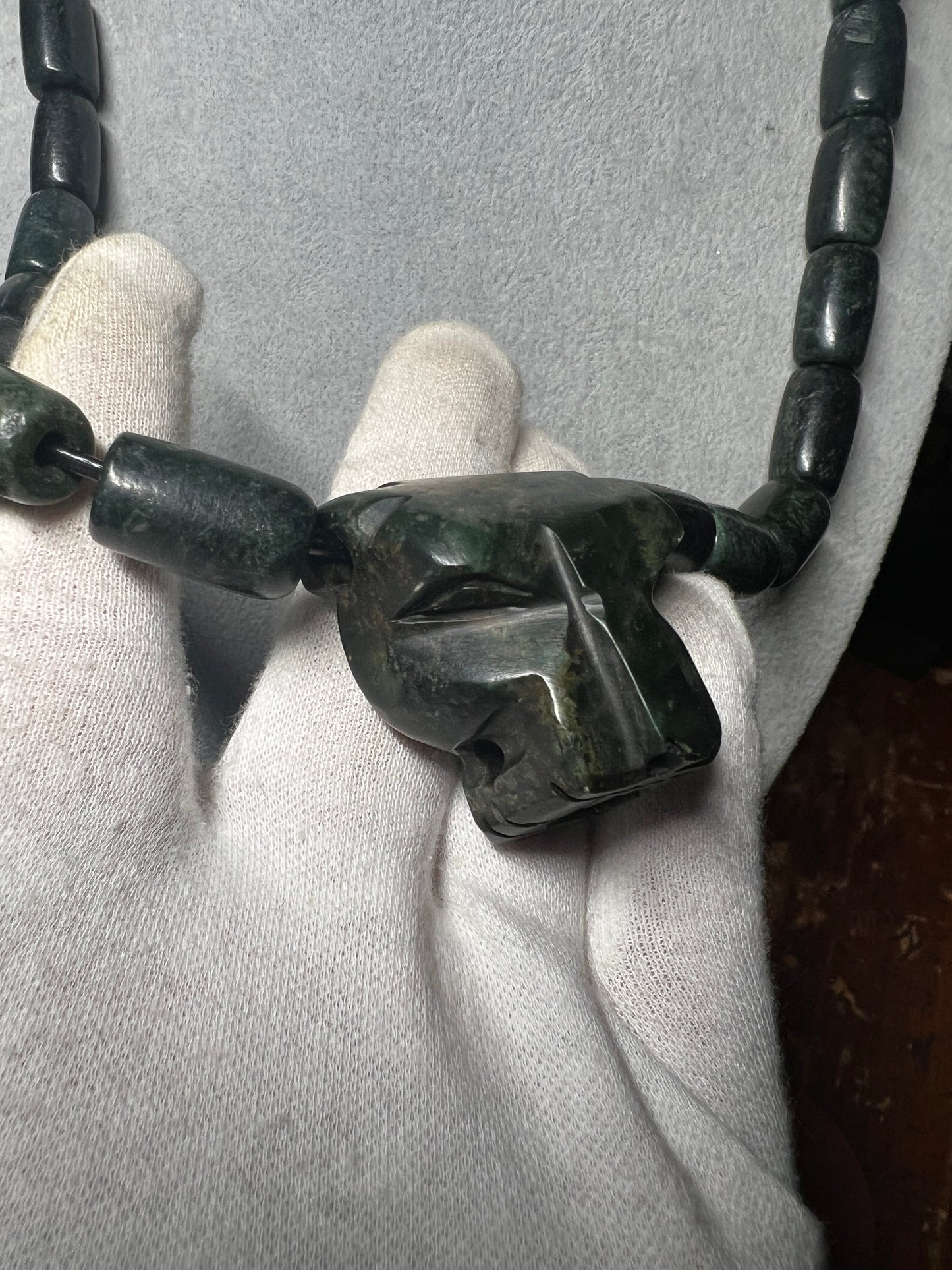 Jaguar Jade Pendant, Obsidian Jade Beaded Necklace, Aztec, Mexica, Mayan, Adjustable, Mexico (#16)