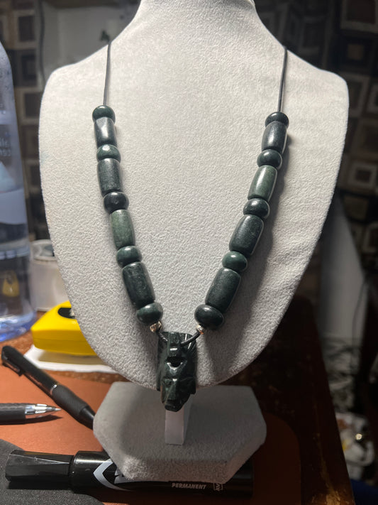 Jade Mayan Face Pendant with Jade Beads, with leather rope line and slip knots, Mexico, Cancun, Yucatan, Tribal, Indigenous, Authentic #16