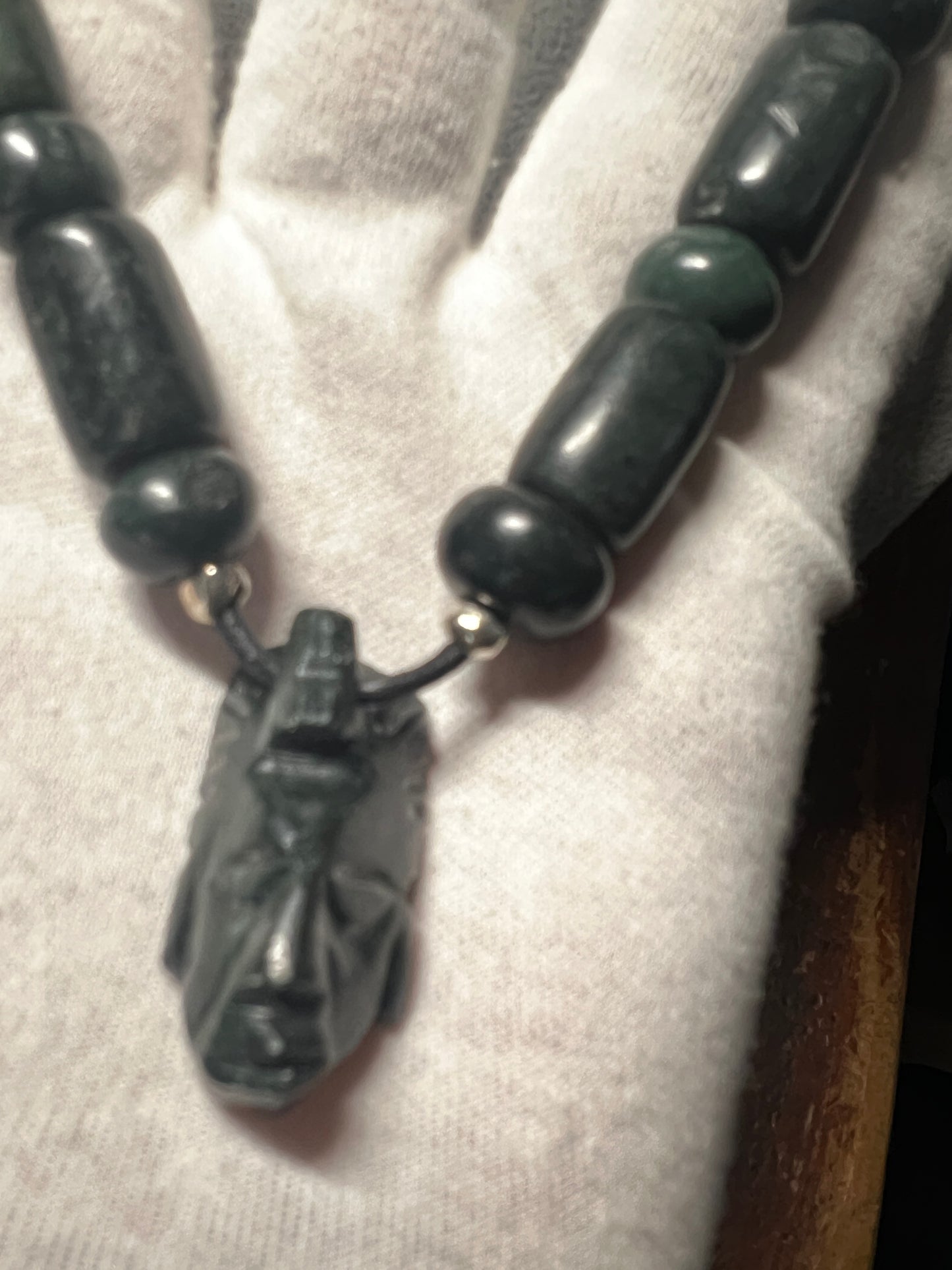 Jade Mayan Face Pendant with Jade Beads, with leather rope line and slip knots, Mexico, Cancun, Yucatan, Tribal, Indigenous, Authentic #16