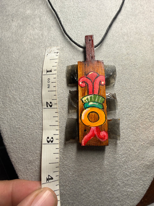 Mini Macuahuitl Necklace, Real Obsidian, Aztec Reed Acatl, Handmade, Mexico (Xa26)
