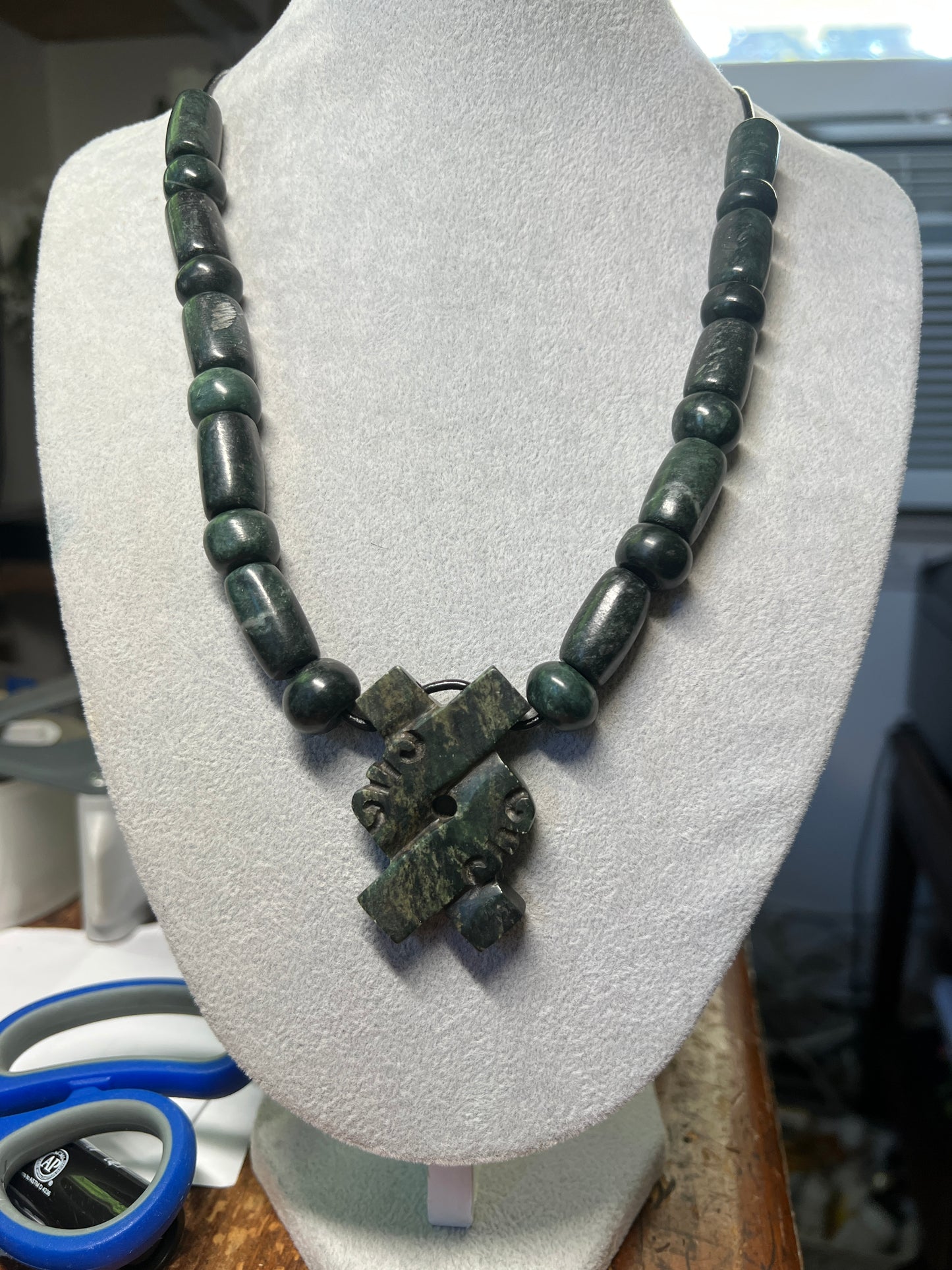 Jade Aztec Ollie Beaded Necklace, Hand Made, Jade Beads, Mexica Ancient Mexican (#17)