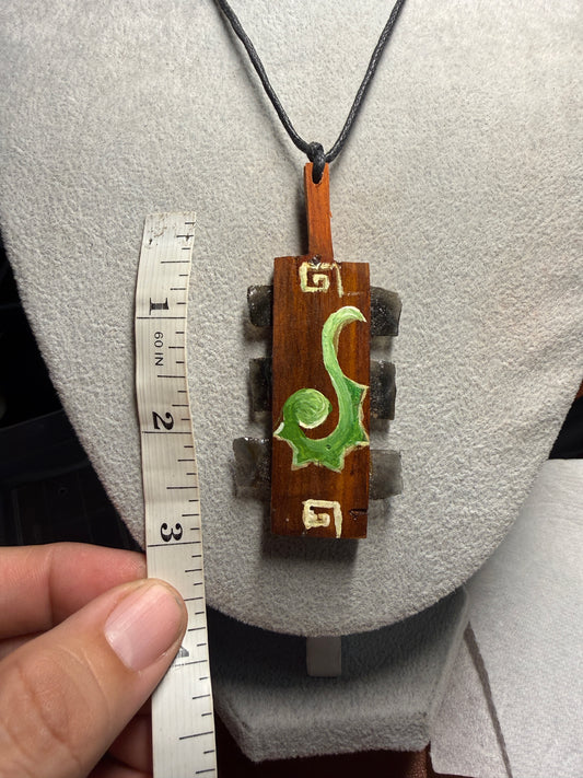 Mini Macuahuitl Necklace, Real Obsidian, Aztec Speech Nahuatl Design, Handmade, Mexico (Xa29)