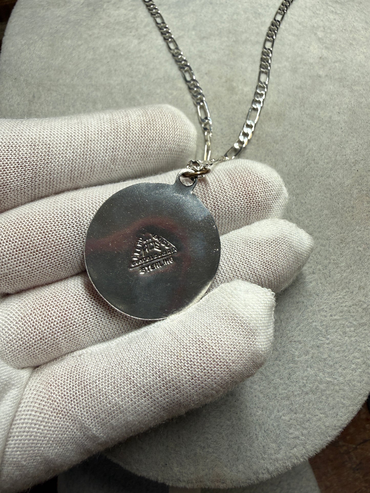 Vintage Tonatiuh Aztec Calendar Face Sterling Silver Pendant Necklace 6g (Xa33)