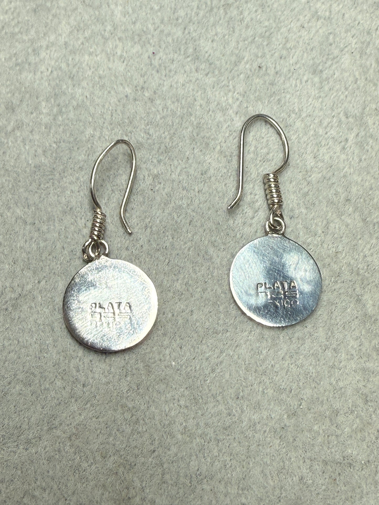 Vintage Mexican 925 Sterling Silver Aztec Calendar Tonatiuh Dangle Earrings (Xa33)