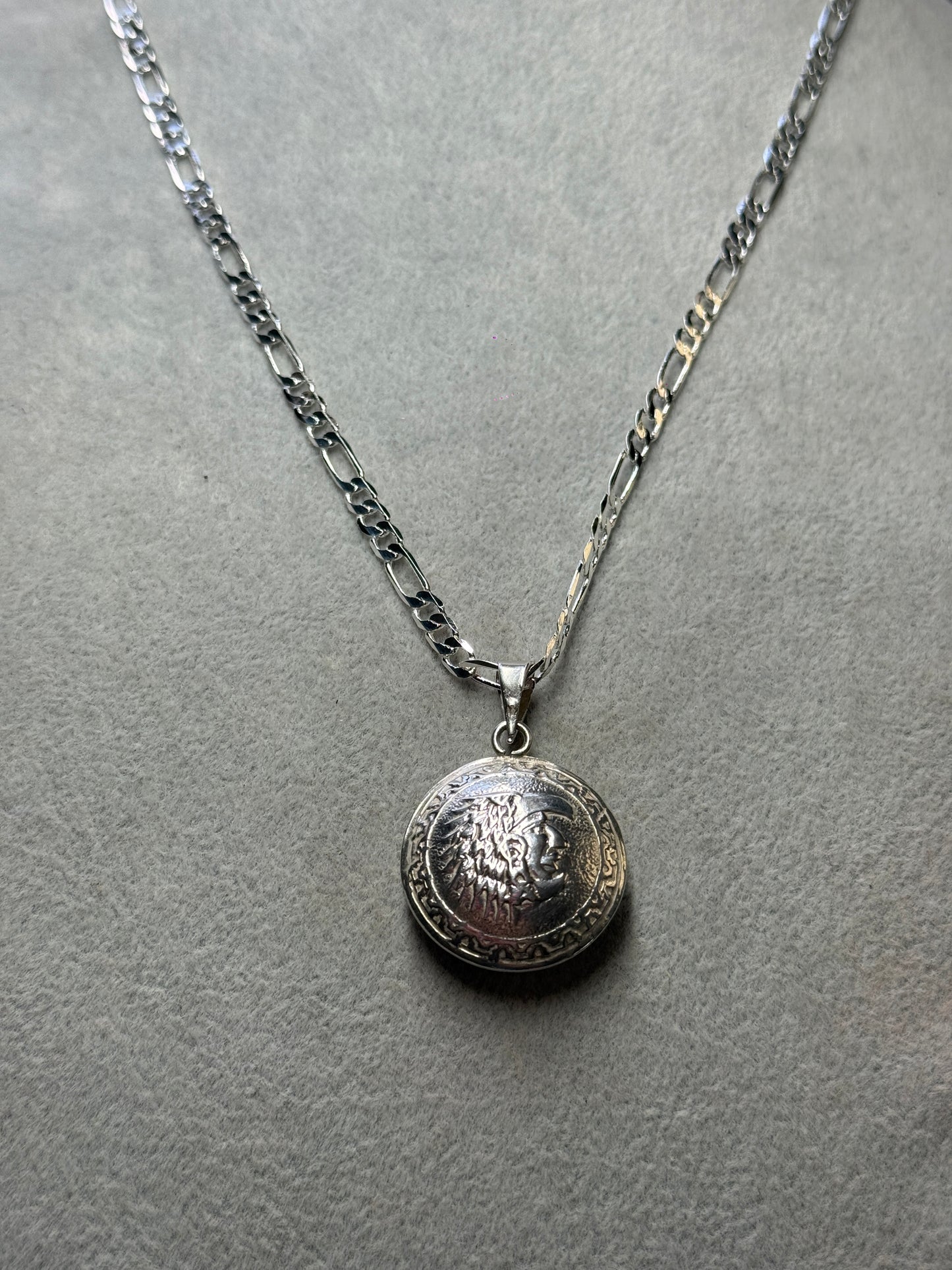 Sterling Silver 925 2 Sides Aztec Eagle Warrior & Calendar 1" Pendant 4.3g (Xa2)