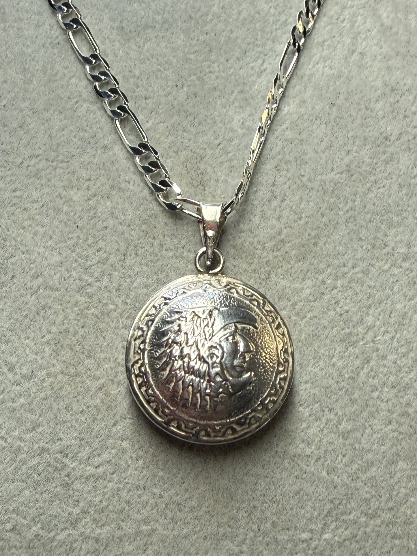 Sterling Silver 925 2 Sides Aztec Eagle Warrior & Calendar 1" Pendant 4.3g (Xa2)