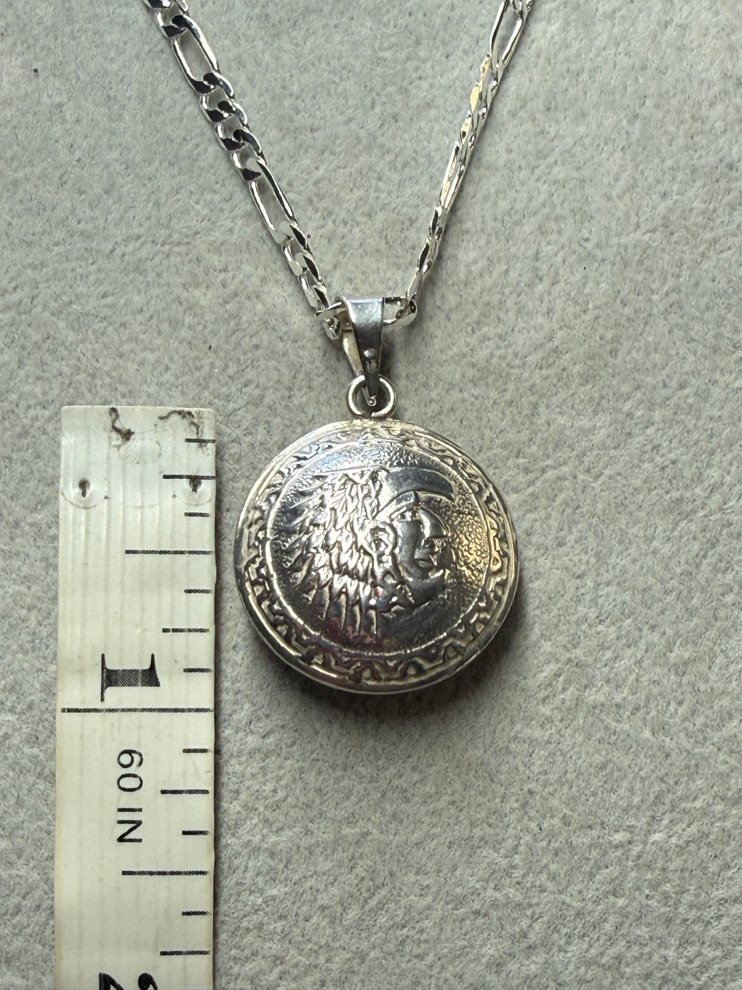 Sterling Silver 925 2 Sides Aztec Eagle Warrior & Calendar 1" Pendant 4.3g (Xa2)