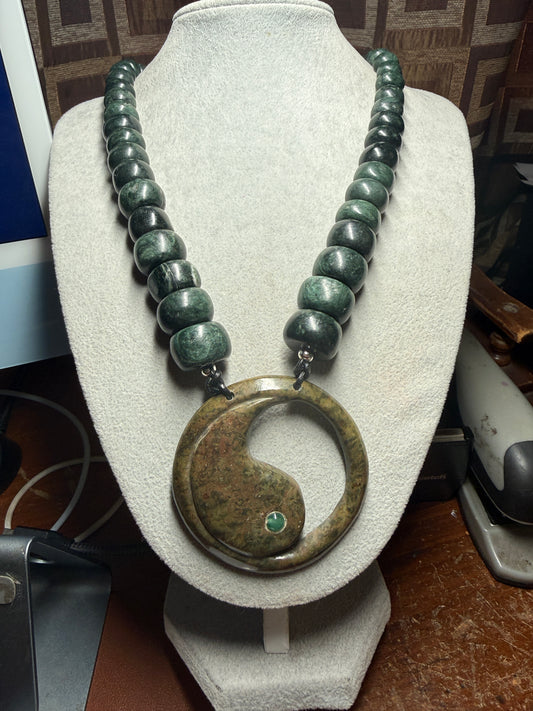 Yin Yang, Serpentine Stone Pendant Necklace from Mexico, Mexican Handmade #20