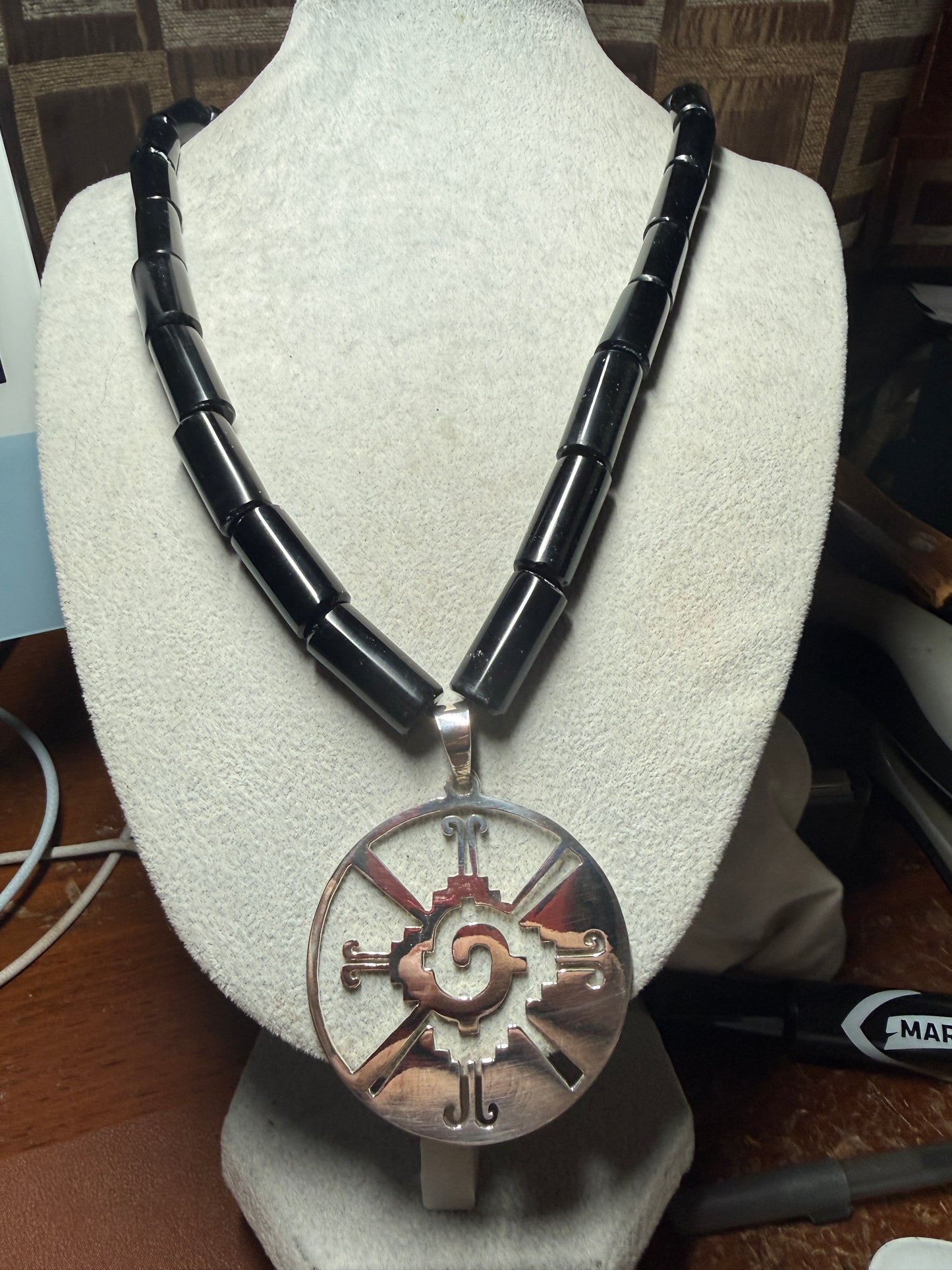 Ometeotl Hunab Ku, Sterling Silver Pendant, One God, Mayan, Maya, Mexican, Obsidian, 925, Duality (H)