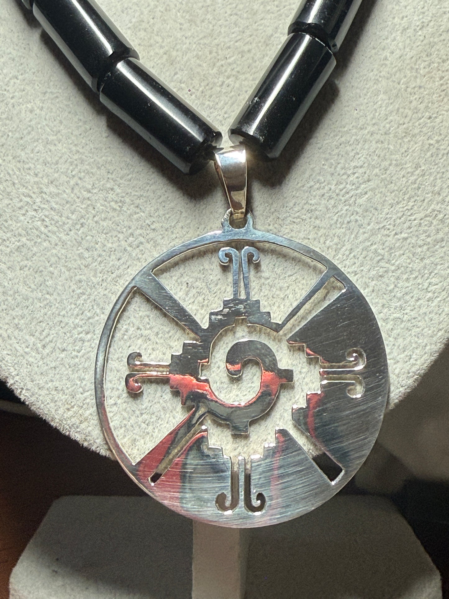 Ometeotl Hunab Ku, Sterling Silver Pendant, One God, Mayan, Maya, Mexican, Obsidian, 925, Duality (H)
