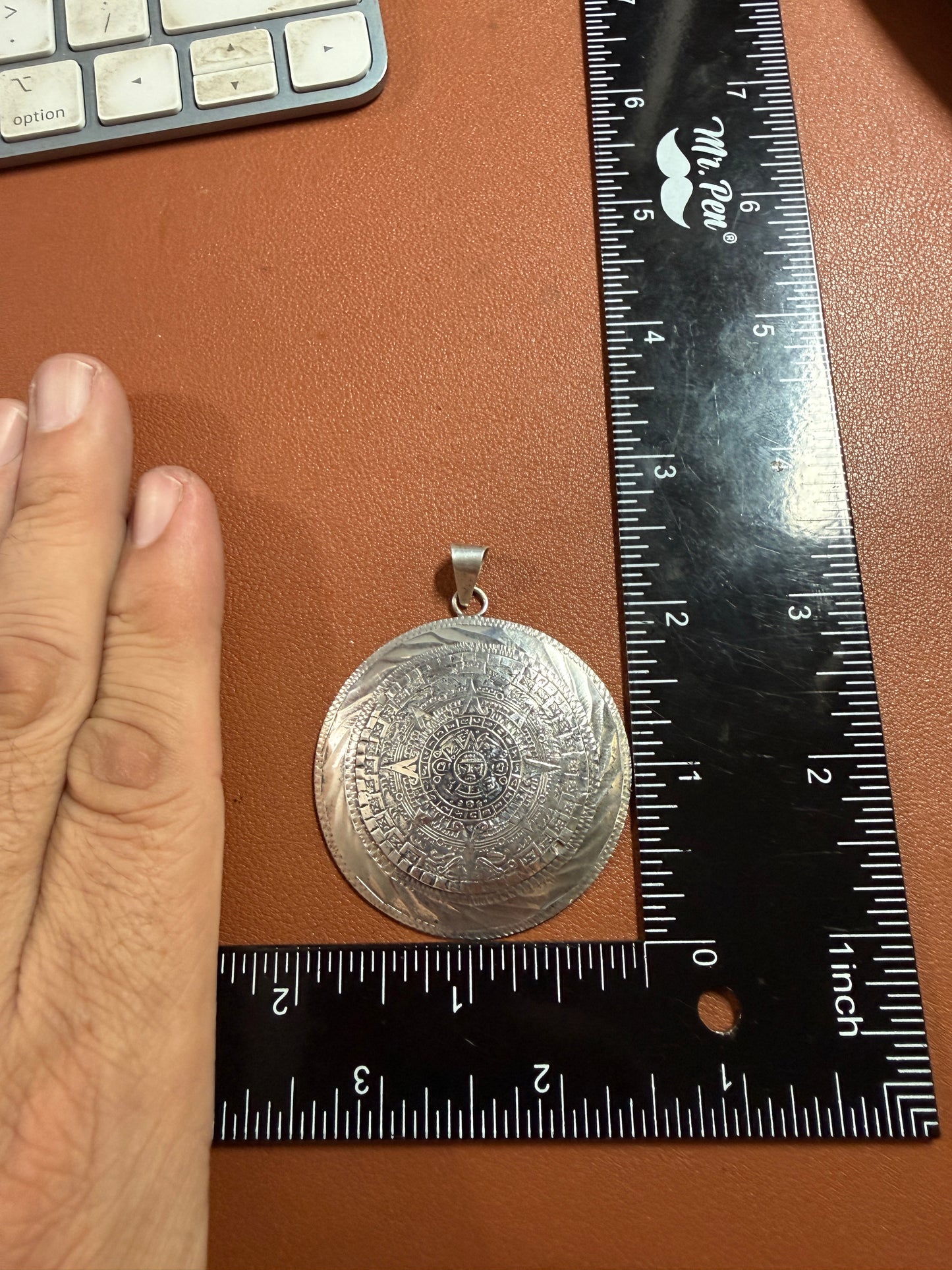 925 Sterling Silver Aztec Calendar Pendant Necklace Chain Tonatiuh Sun God (Xa34)