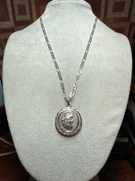 Sterling Silver 925 2 Sides Aztec Jaguar Warrior Calendar Pendant 10.1g (Xa35)