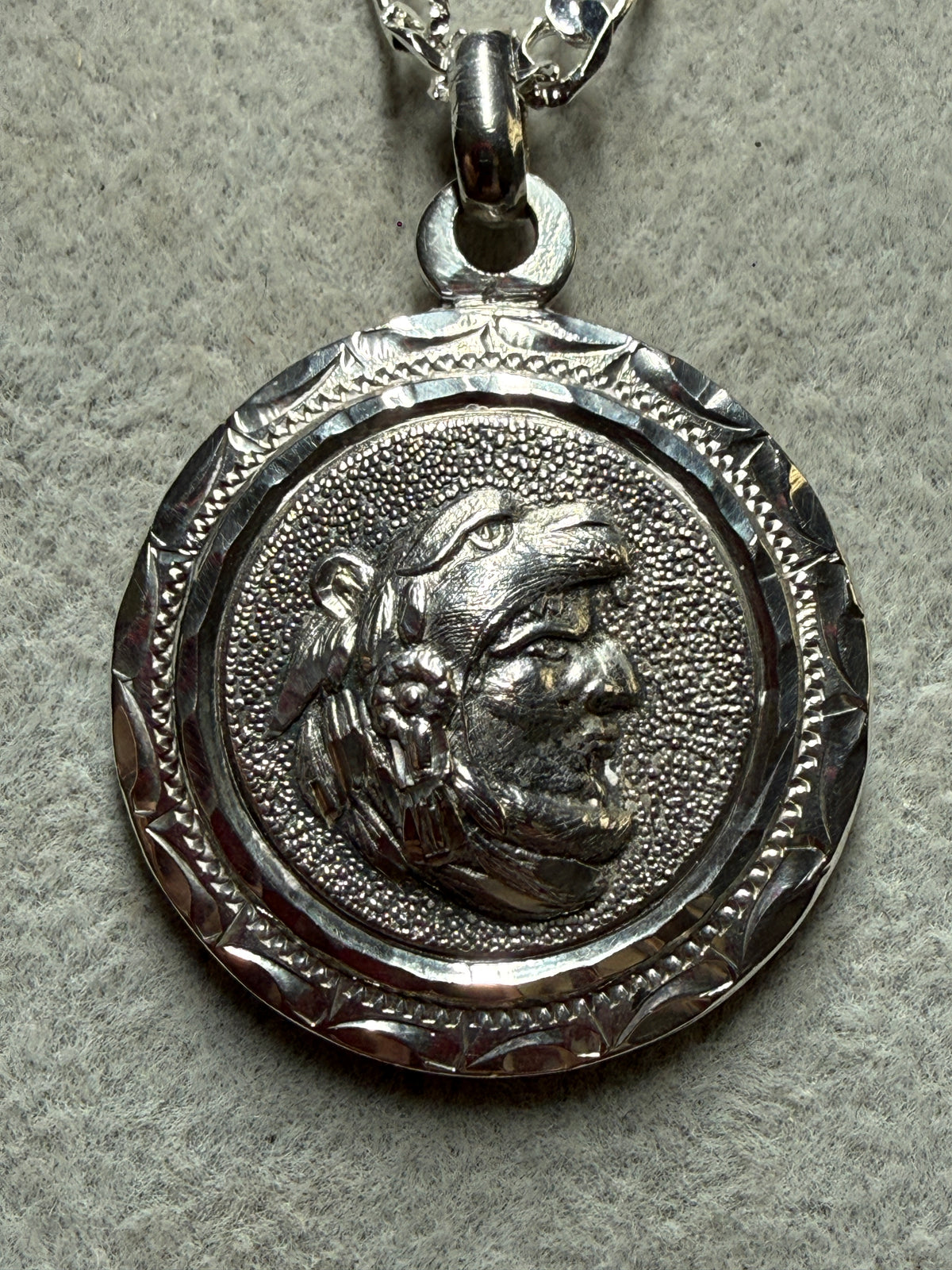 Sterling Silver 925 2 Sides Aztec Jaguar Warrior Calendar Pendant 10.1g (Xa35)