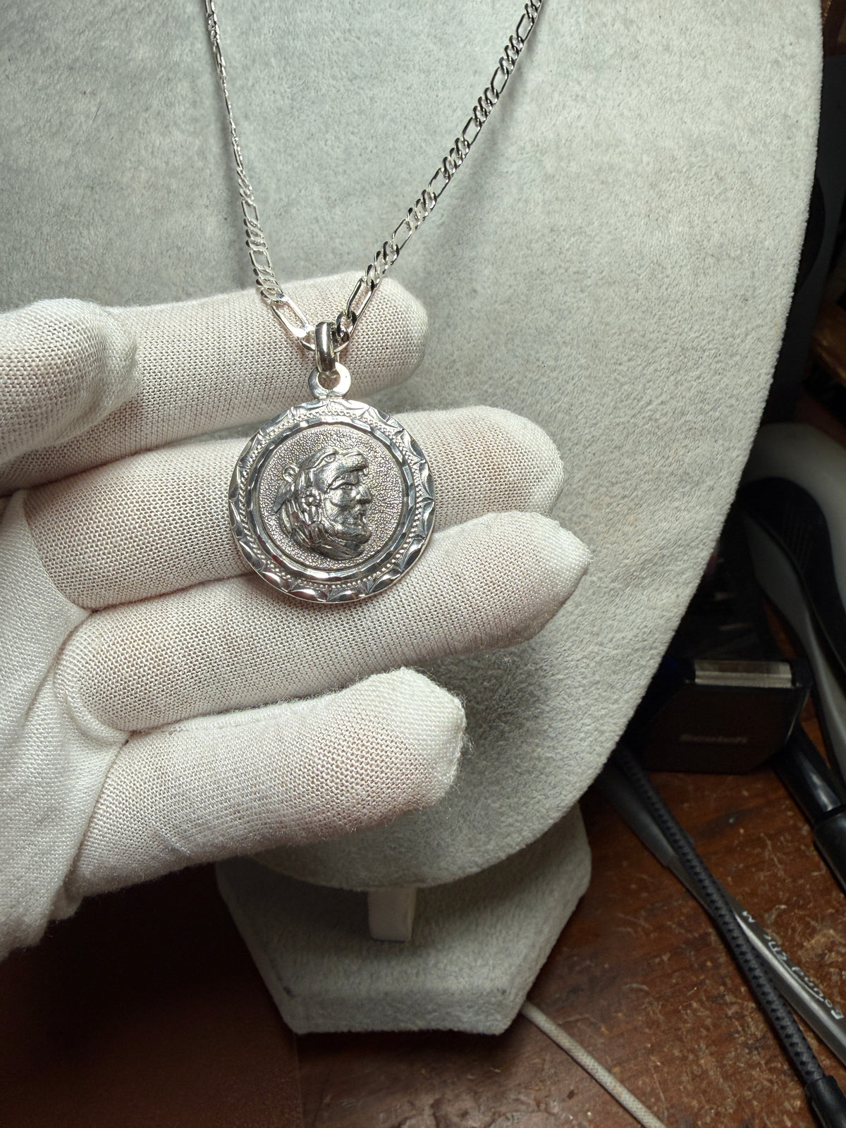 Sterling Silver 925 2 Sides Aztec Jaguar Warrior Calendar Pendant 10.1g (Xa35)