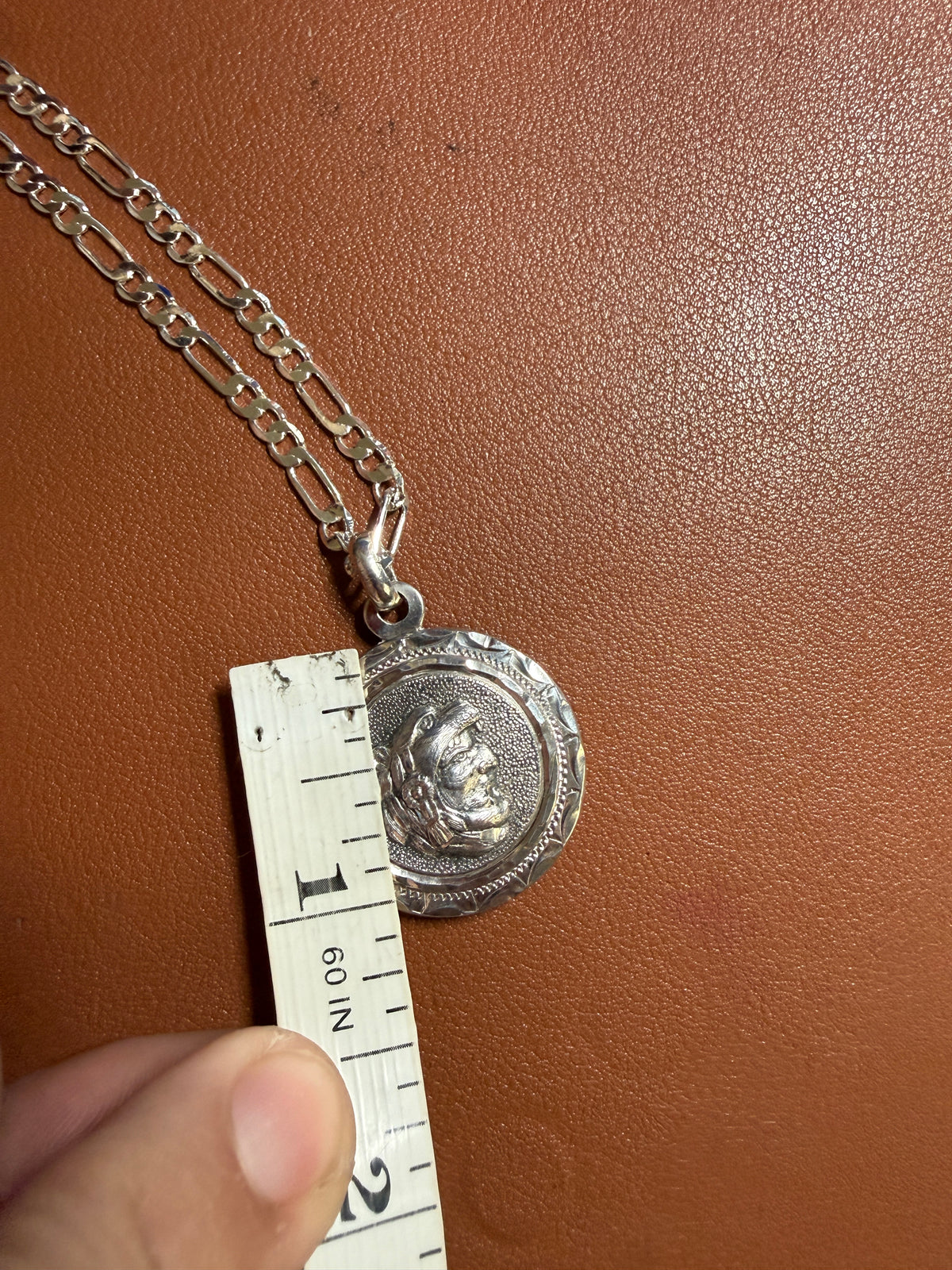 Sterling Silver 925 2 Sides Aztec Jaguar Warrior Calendar Pendant 10.1g (Xa35)