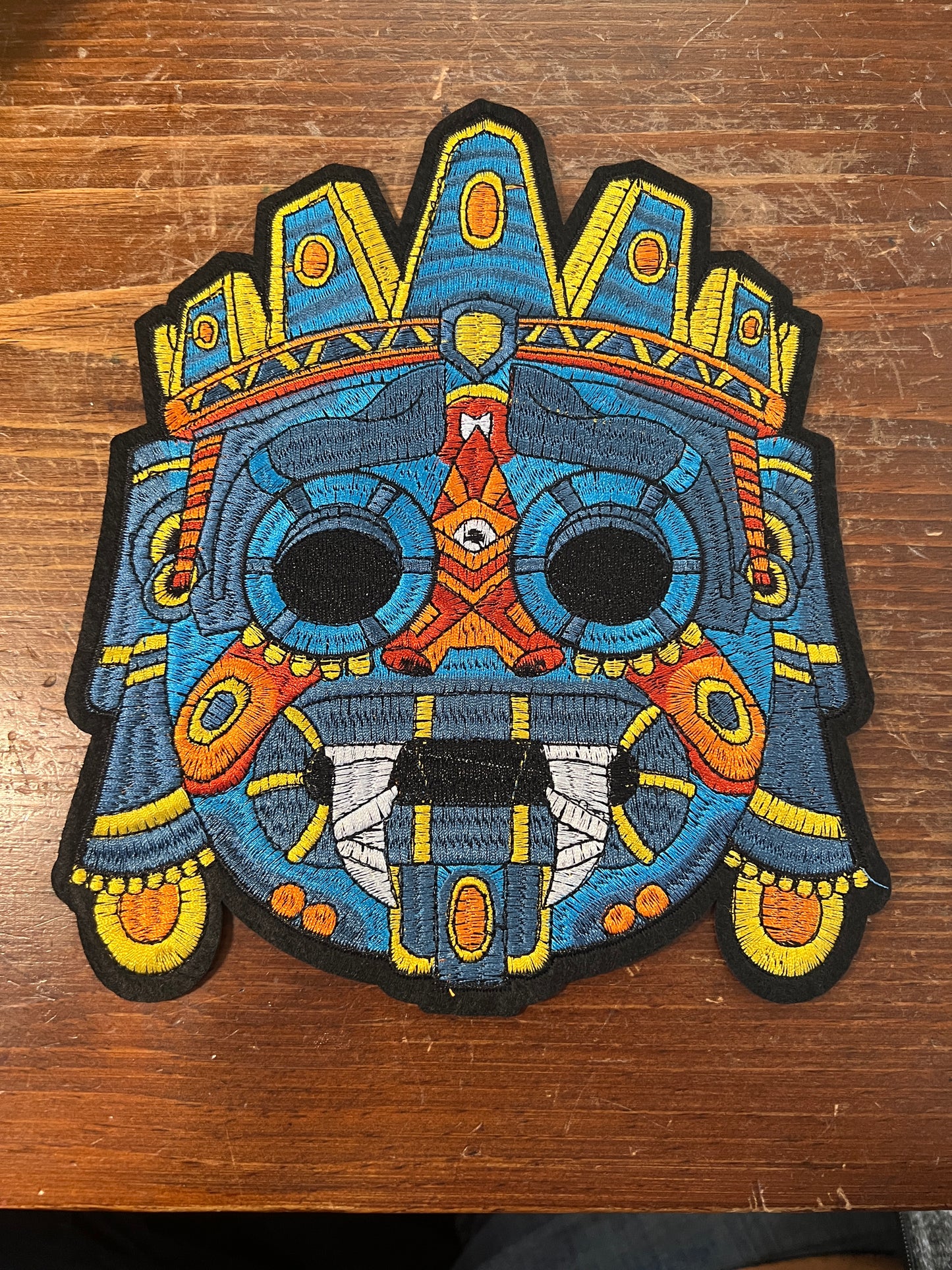 Large Tlaloc Patch, Aztec god of rain, Mexica rain god, 8.5", Aztec iron-on patches, #27