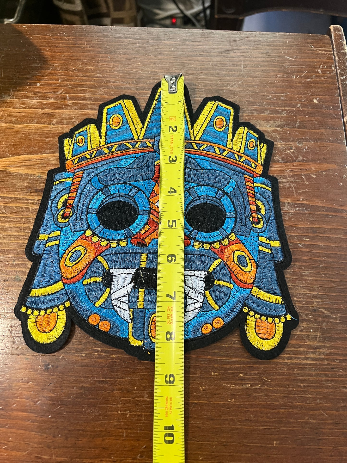 Large Tlaloc Patch, Aztec god of rain, Mexica rain god, 8.5", Aztec iron-on patches, #27