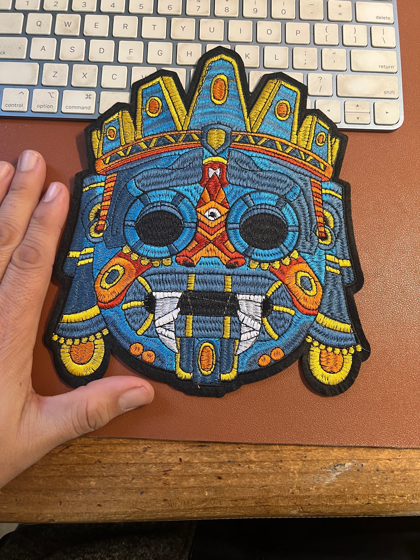 Large Tlaloc Patch, Aztec god of rain, Mexica rain god, 8.5", Aztec iron-on patches, #27