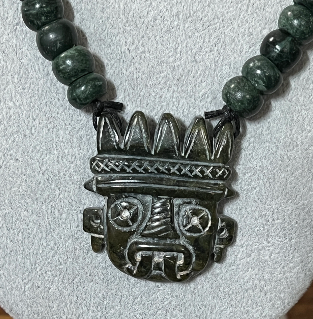 Jade Tlaloc Aztec Rain God Necklace Pendant Beads, Mexica, Indigenous, Azteca, Mexican (A-16)