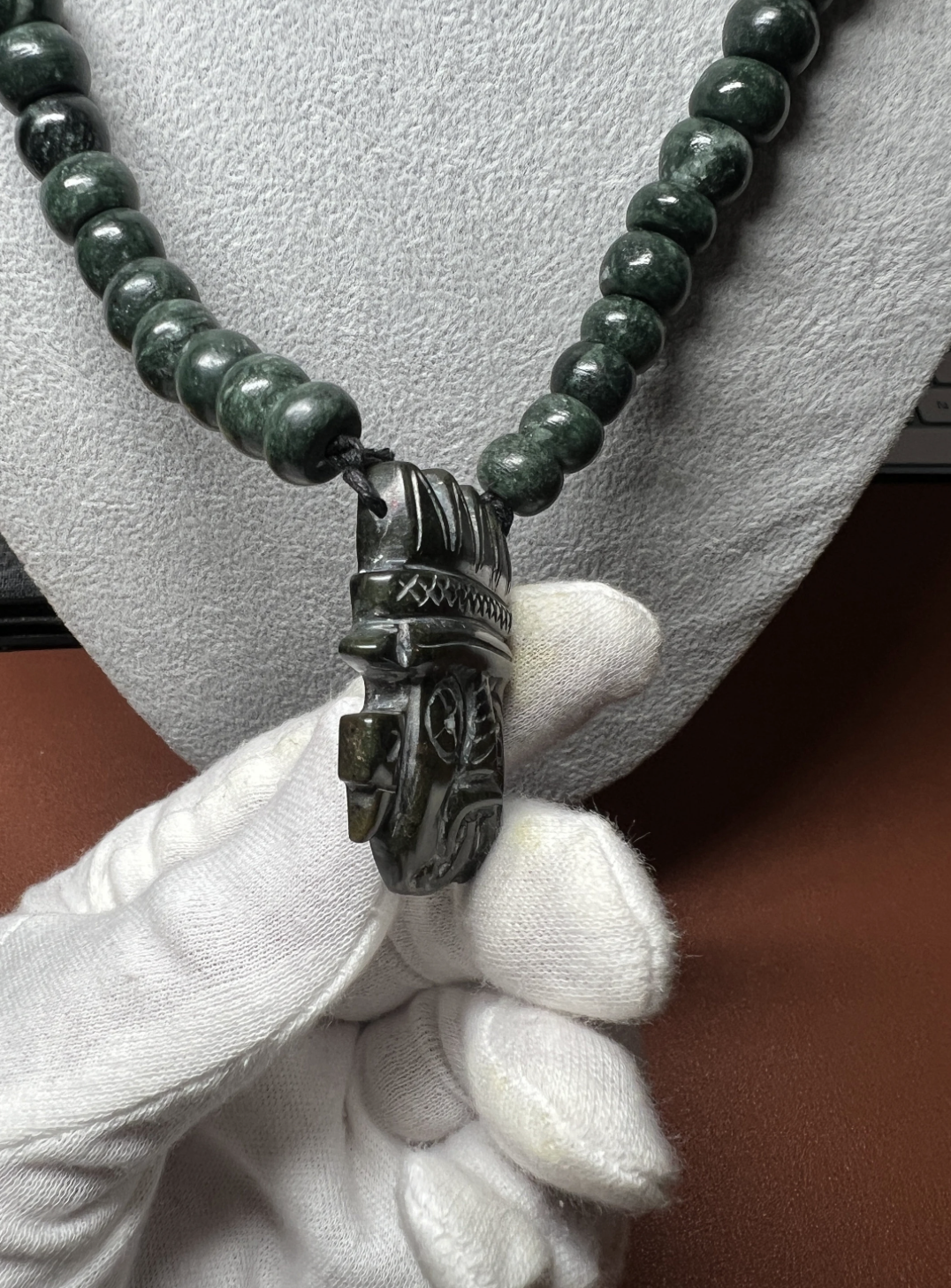 Jade Tlaloc Aztec Rain God Necklace Pendant Beads, Mexica, Indigenous, Azteca, Mexican (A-16)