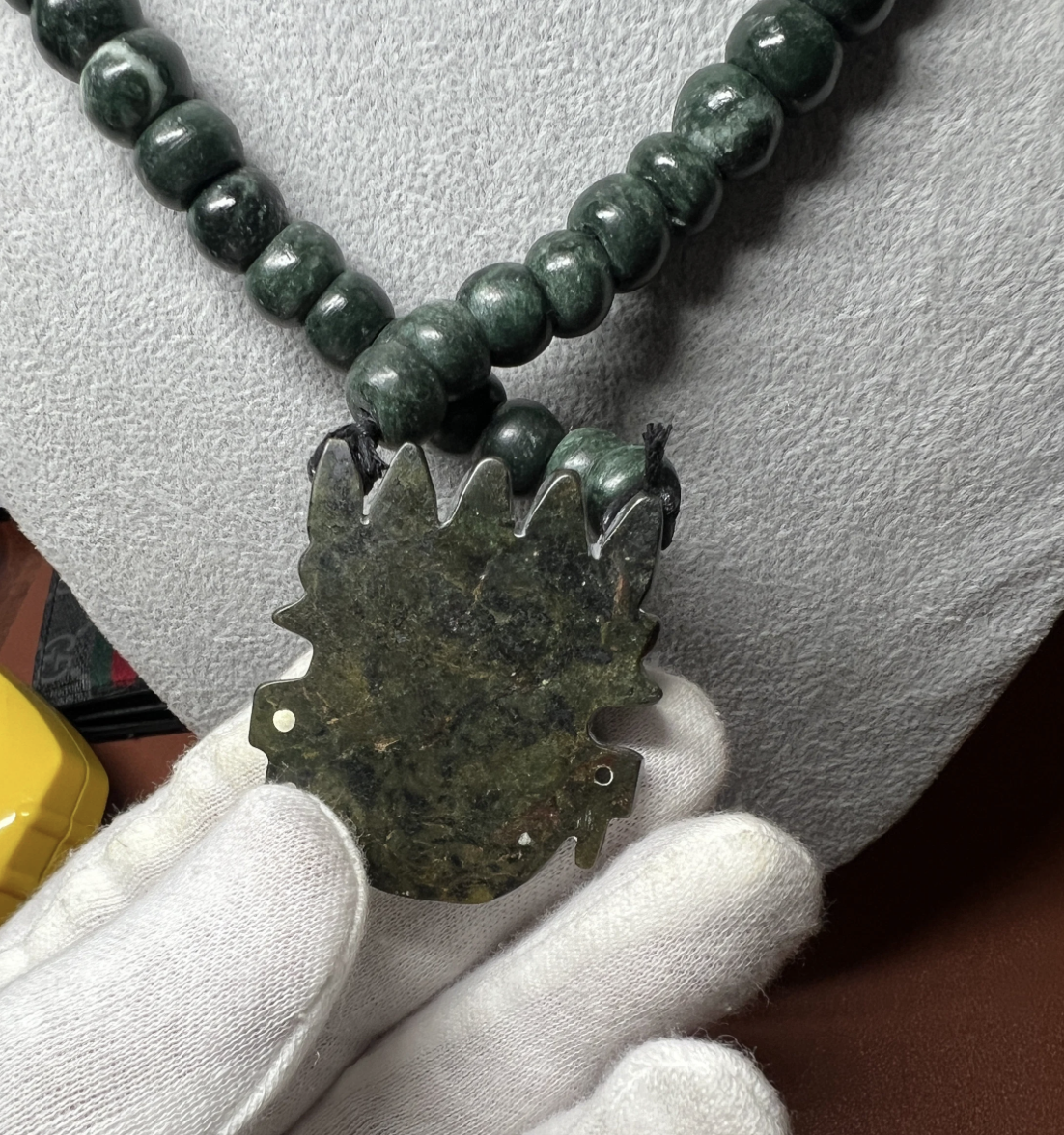 Jade Tlaloc Aztec Rain God Necklace Pendant Beads, Mexica, Indigenous, Azteca, Mexican (A-16)