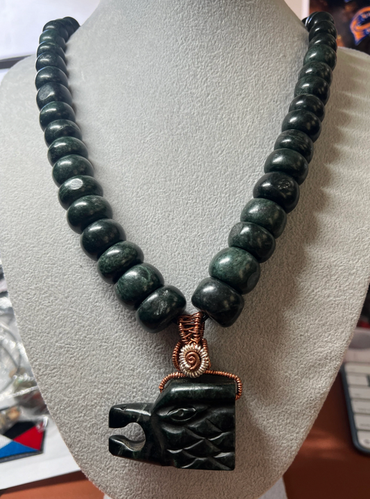 Mexican Eagle Jade Beaded Pendant Necklace, Aztec, Aguila, Handmade in Mexico, Authentic, Chunky and Thick, Indigenous, Mexica Tribe, #14