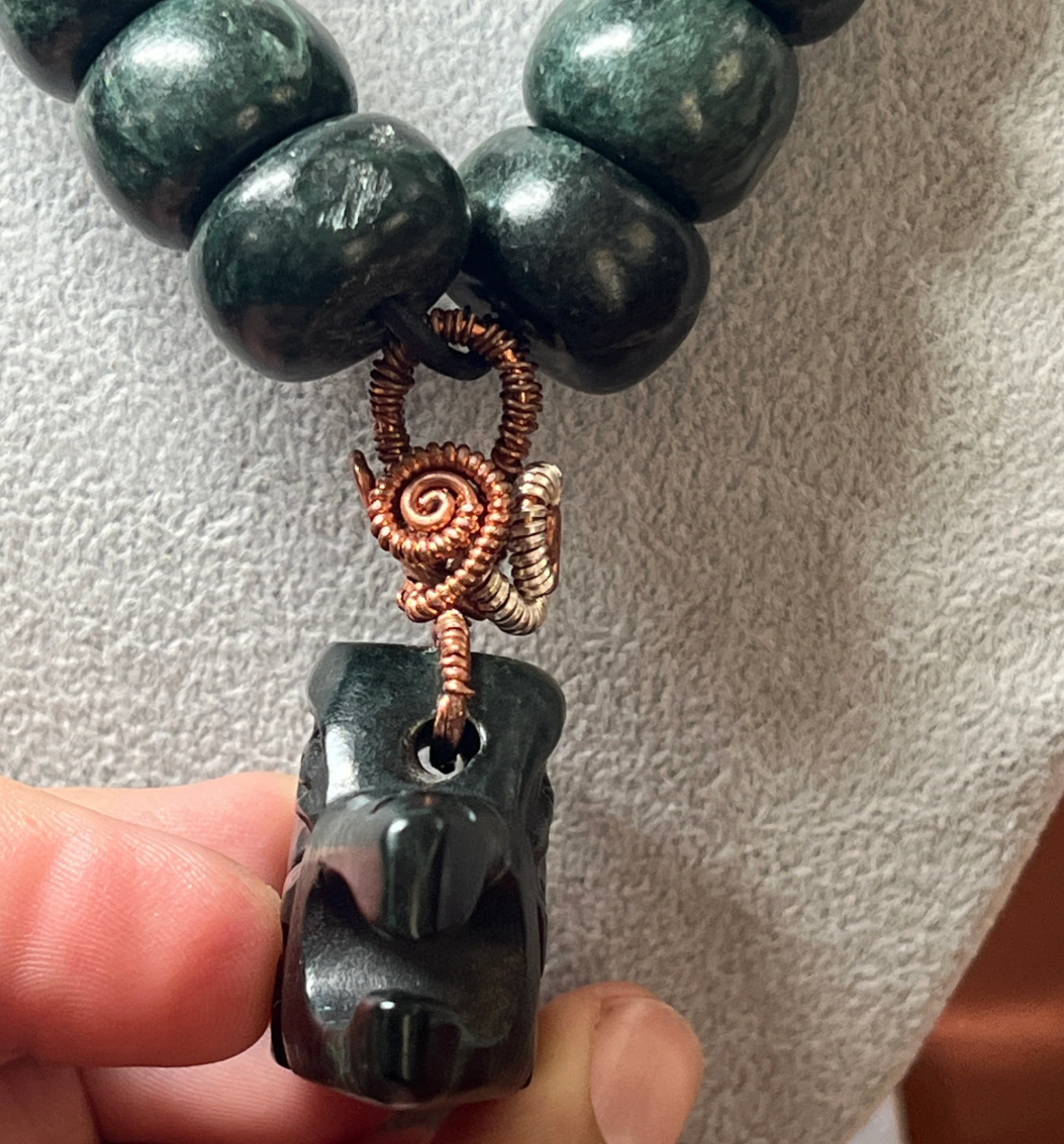 Mexican Eagle Jade Beaded Pendant Necklace, Aztec, Aguila, Handmade in Mexico, Authentic, Chunky and Thick, Indigenous, Mexica Tribe, #14