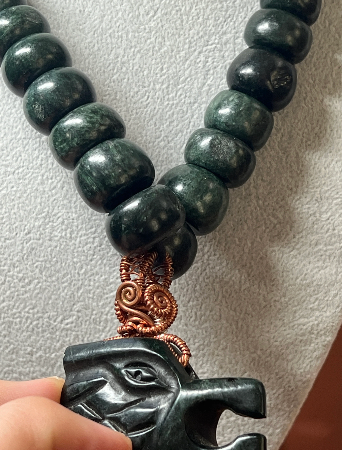 Mexican Eagle Jade Beaded Pendant Necklace, Aztec, Aguila, Handmade in Mexico, Authentic, Chunky and Thick, Indigenous, Mexica Tribe, #14