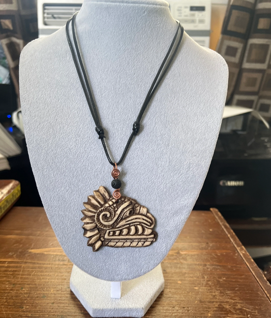 Kukulkan Mayan Necklace, Aztec Quetzalcoatl Pendant, Volcanic Bead, Mexican, Mexico, Mexica, indigenous art and jewelry, Tribal, Serpent, Dragon (#14)