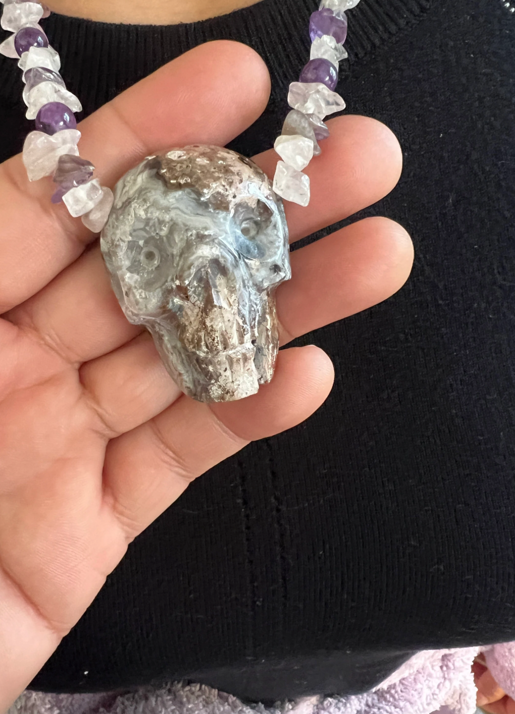 Quartz Skull Necklace, 17 in. Gorgeous Crystal Skull, handmade Indigenous Indians of Mexico, Mexica, Azteca, Aztec, Native Americans (#14)