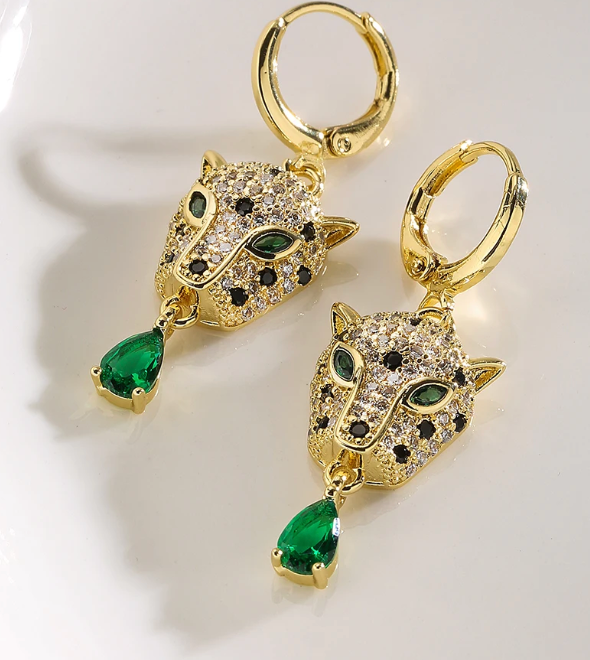 New Gold Plated Zircon High Quality Fashion Luxury aztec jaguar or Mayan Jaguar Earrings (#20 )