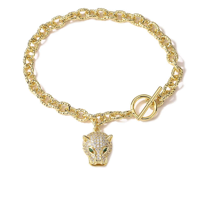 Aztec New Trendy Fine Cubic Zirconia Jaguar Head Bracelet Gold Color Chain Bracelet (#20)